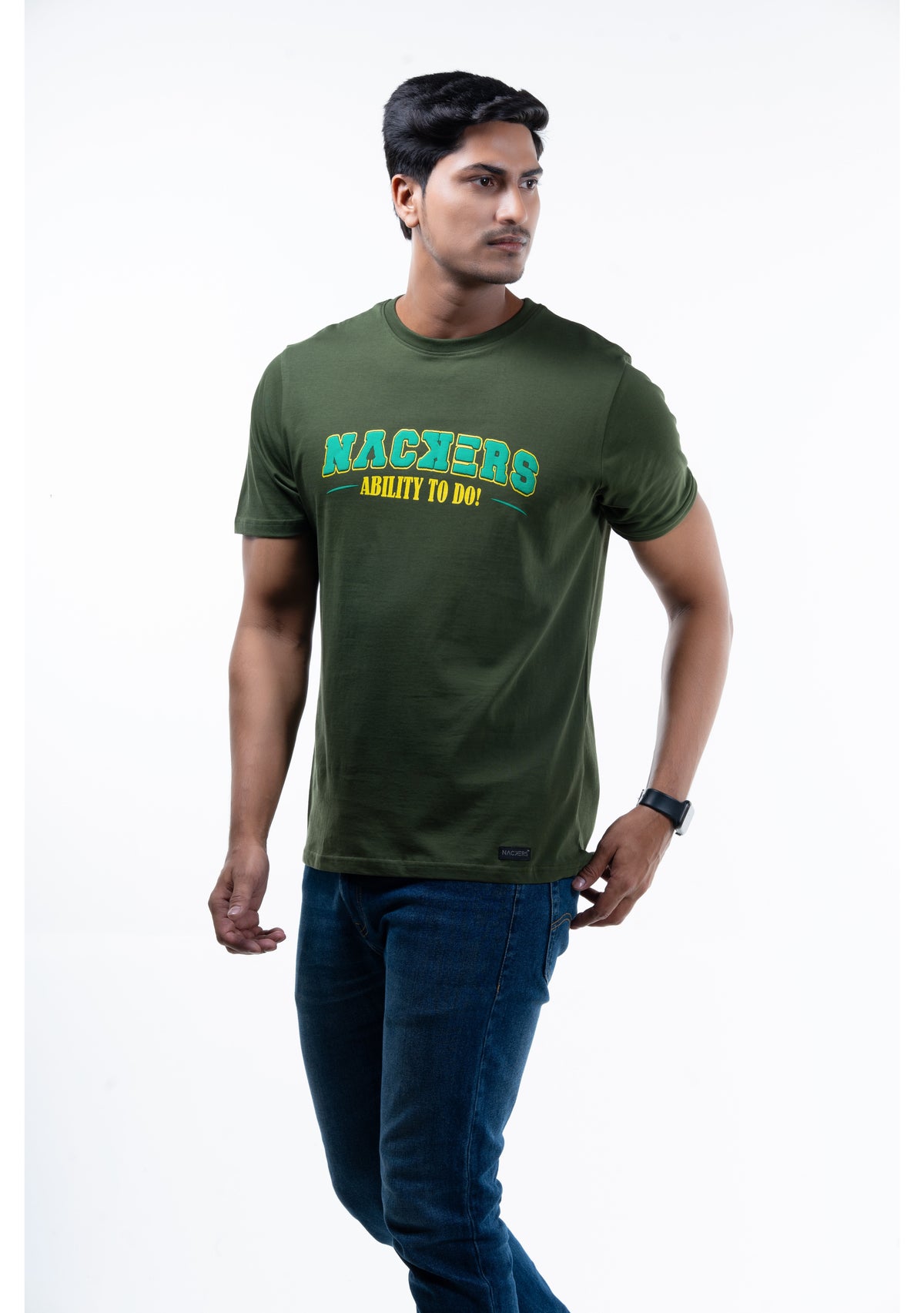 NACKERS Mens Rifle Green 100% Super Combed Premium Cotton Half Sleeves Regular Tshirt