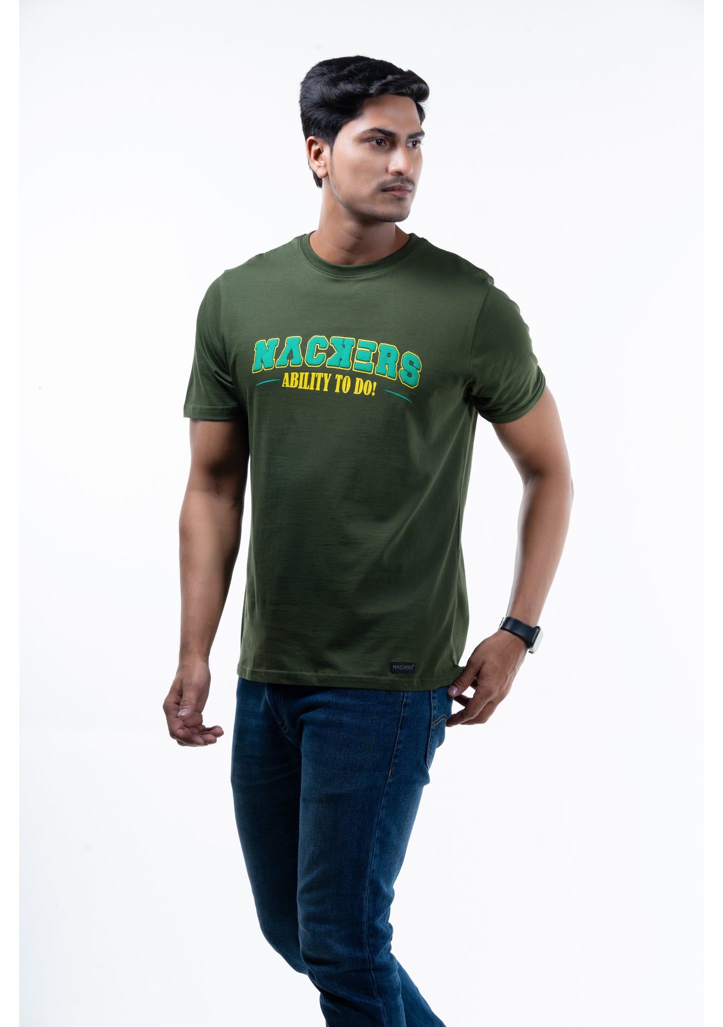 NACKERS Mens Rifle Green 100% Super Combed Premium Cotton Half Sleeves Regular Tshirt