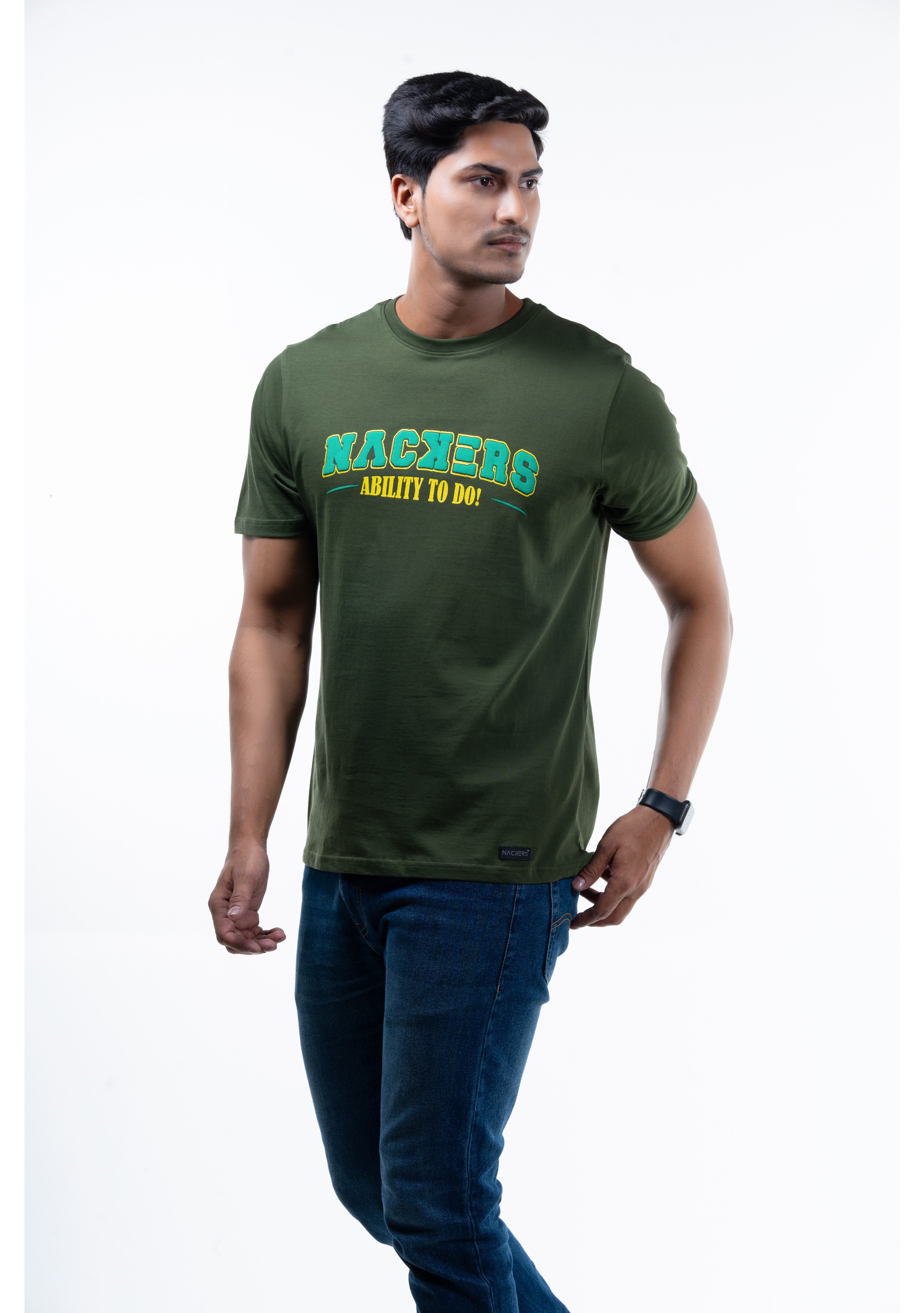 NACKERS Mens Rifle Green 100% Super Combed Premium Cotton Half Sleeves Regular Tshirt