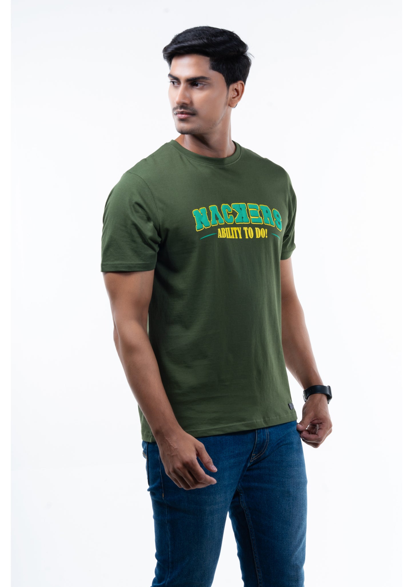 NACKERS Mens Rifle Green 100% Super Combed Premium Cotton Half Sleeves Regular Tshirt