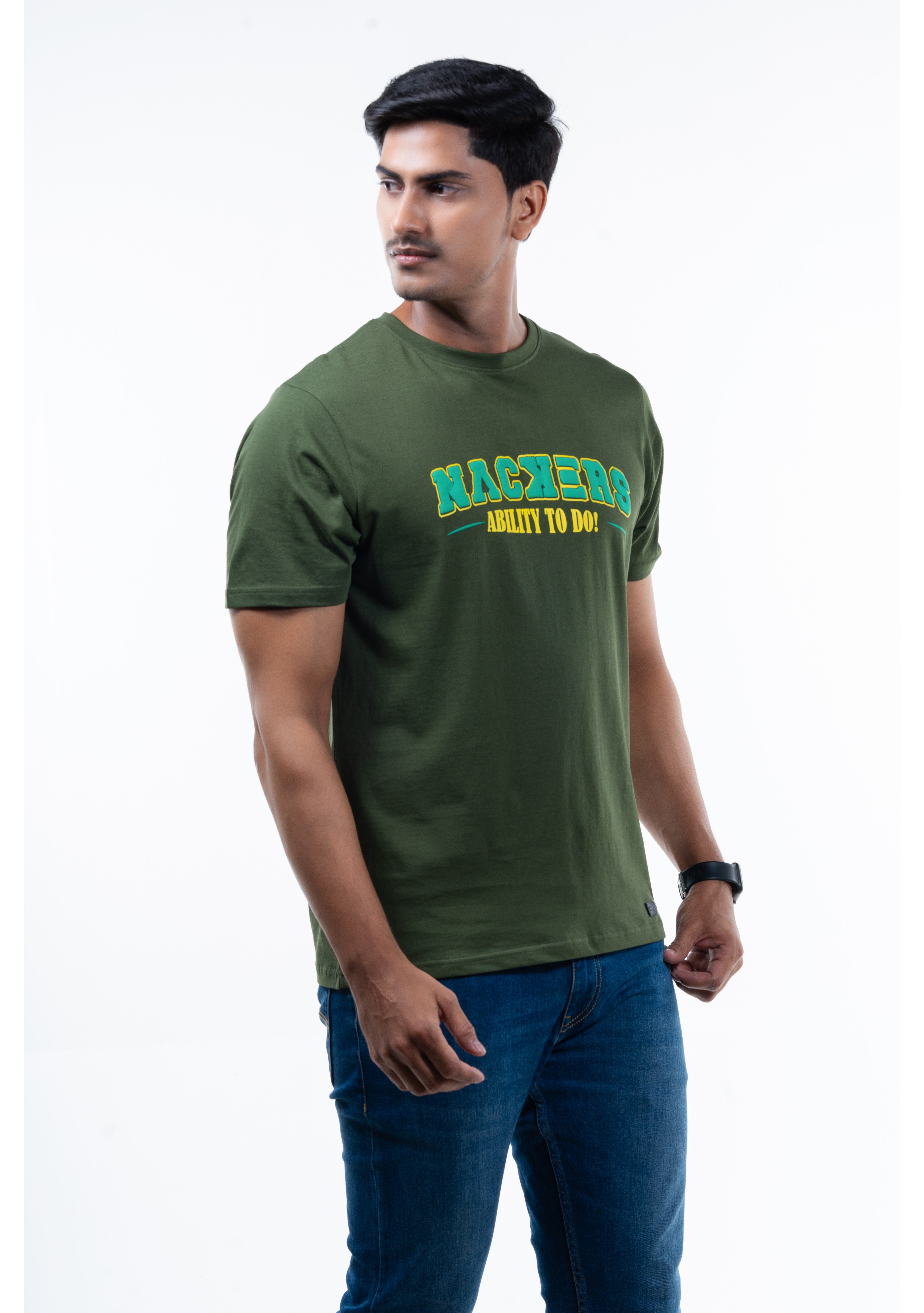 NACKERS Mens Rifle Green 100% Super Combed Premium Cotton Half Sleeves Regular Tshirt
