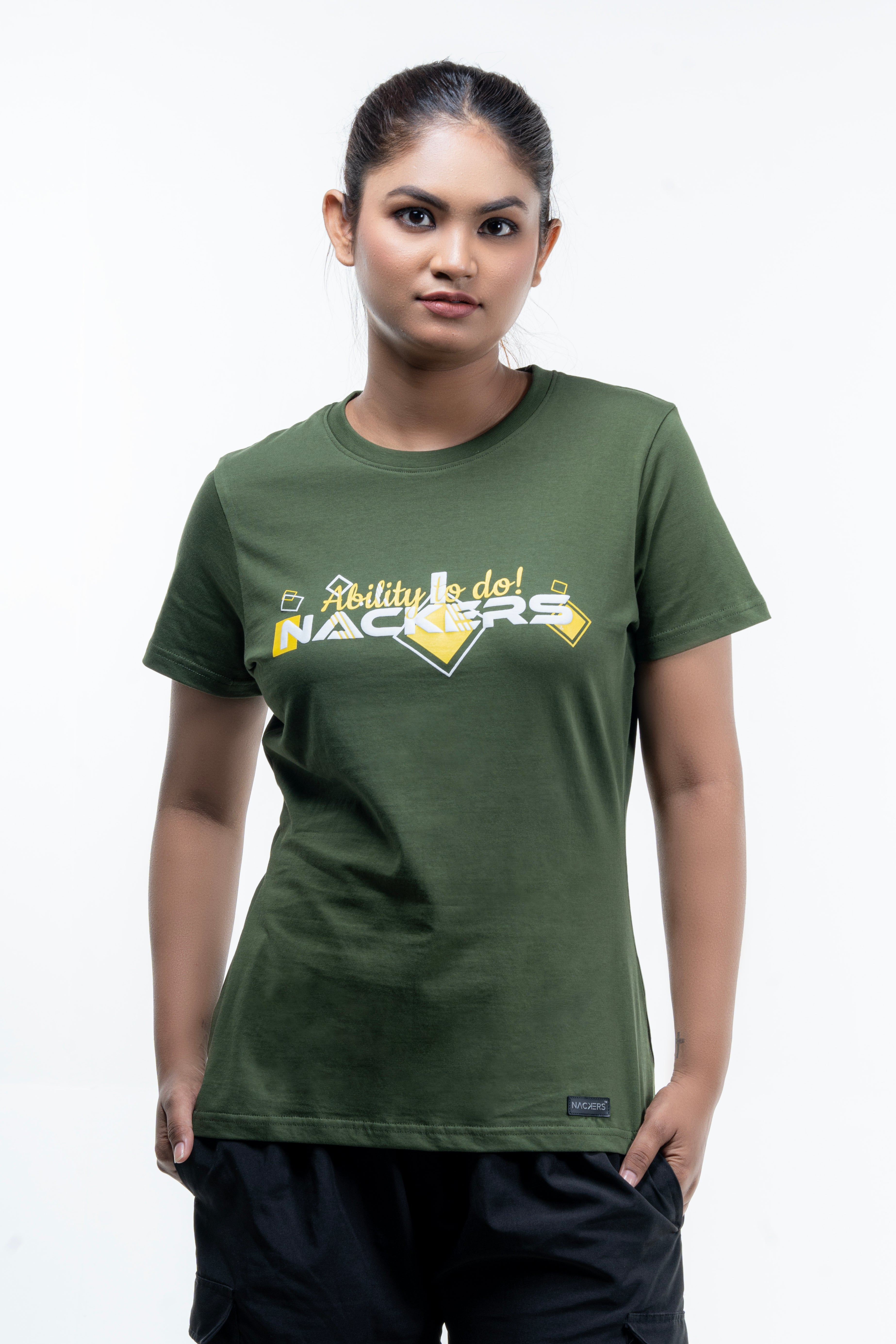 NACKERS Womens Rifle Green 100% Super Combed Premium Cotton Half Sleeves Regular Tshirt