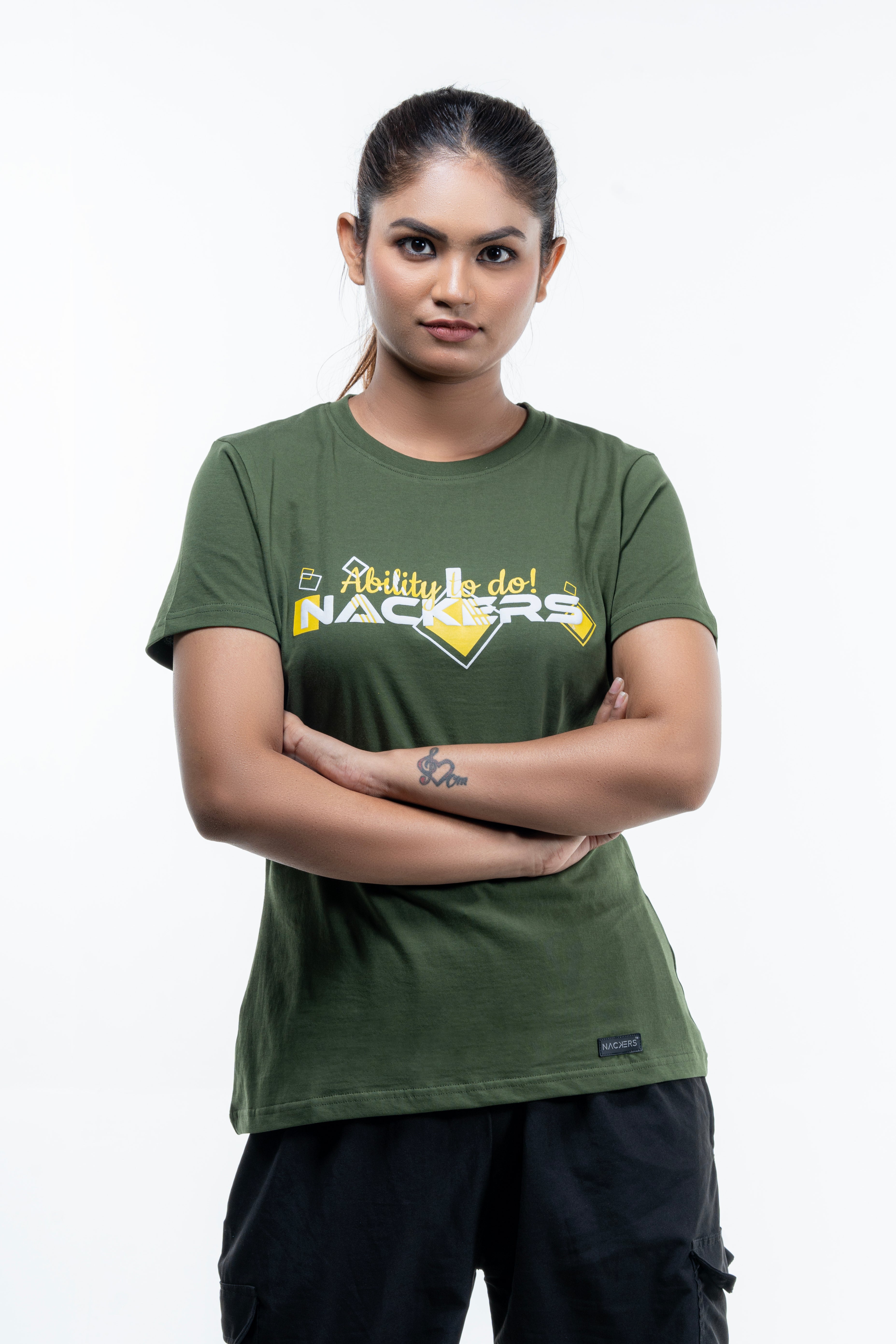 NACKERS Womens Rifle Green 100% Super Combed Premium Cotton Half Sleeves Regular Tshirt