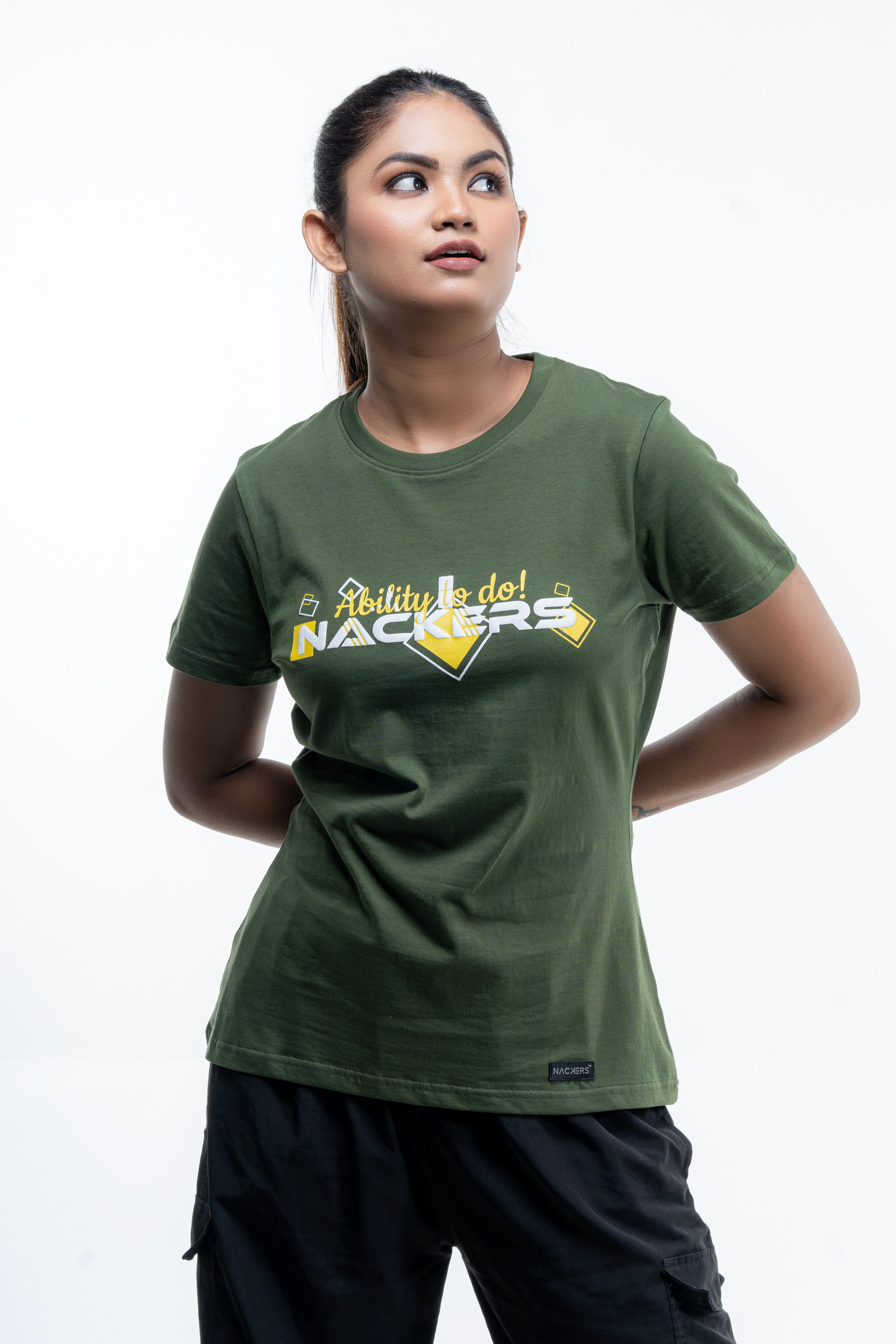 NACKERS Womens Rifle Green 100% Super Combed Premium Cotton Half Sleeves Regular Tshirt