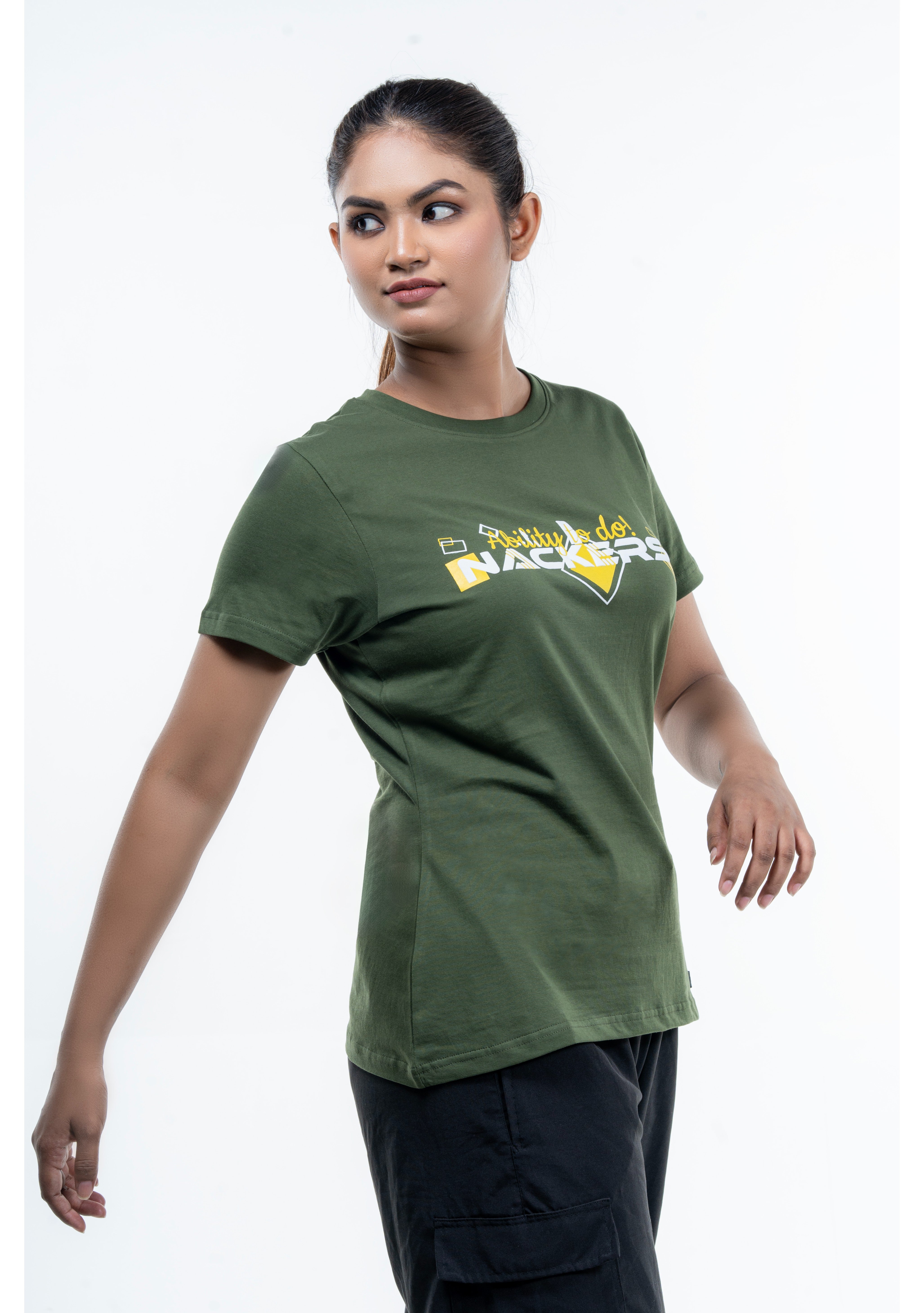 NACKERS Womens Rifle Green 100% Super Combed Premium Cotton Half Sleeves Regular Tshirt