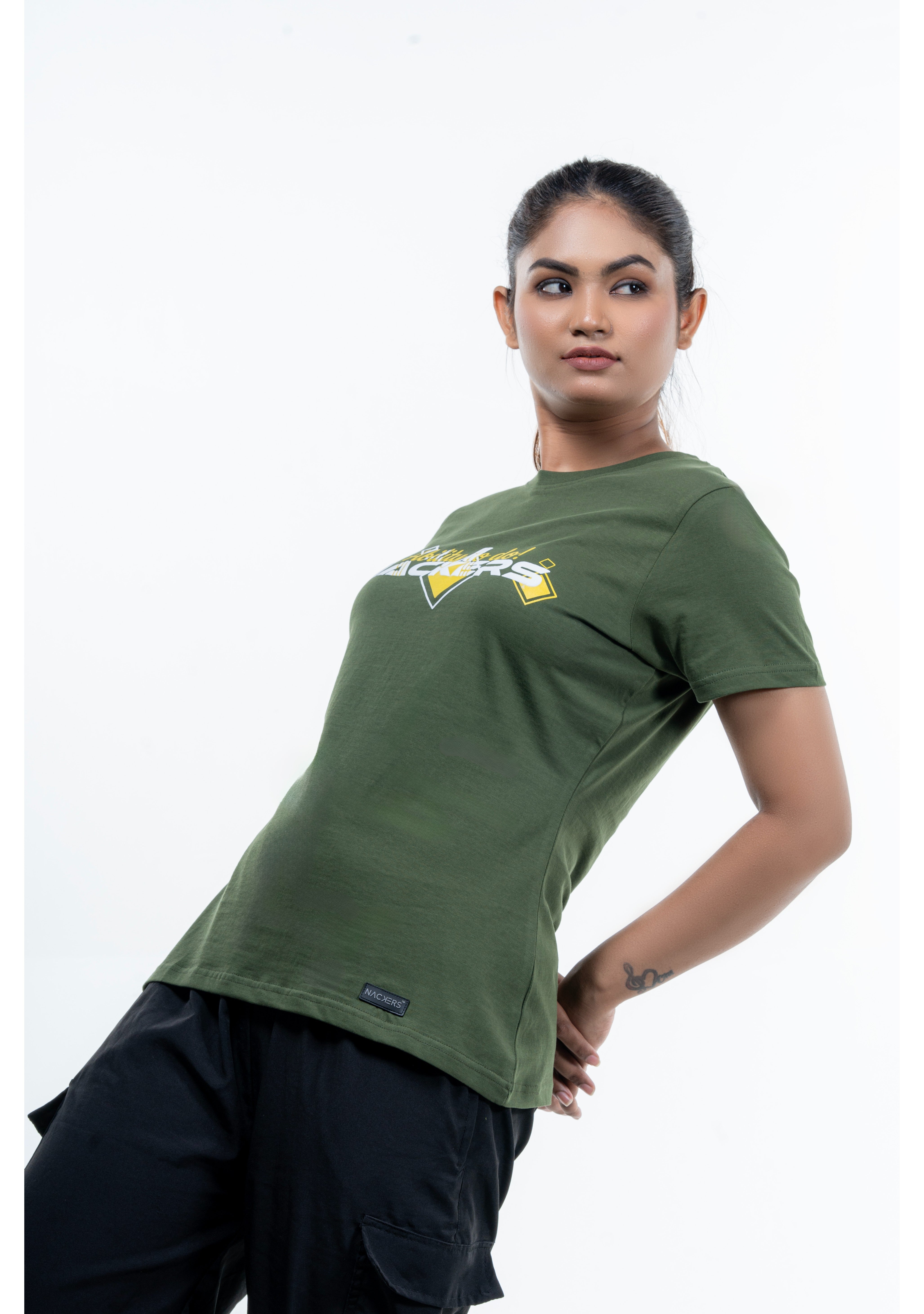 NACKERS Womens Rifle Green 100% Super Combed Premium Cotton Half Sleeves Regular Tshirt