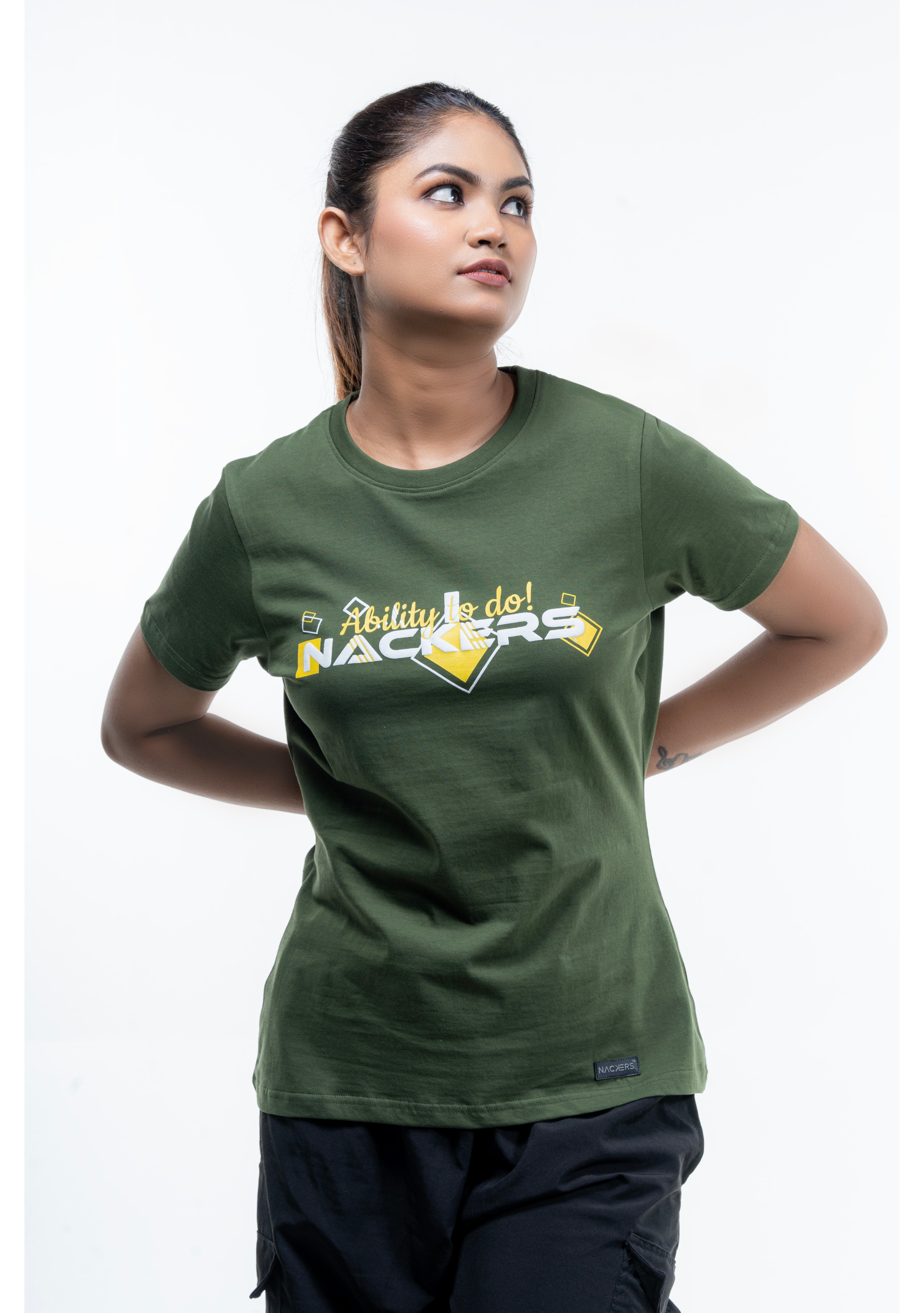NACKERS Womens Rifle Green 100% Super Combed Premium Cotton Half Sleeves Regular Tshirt
