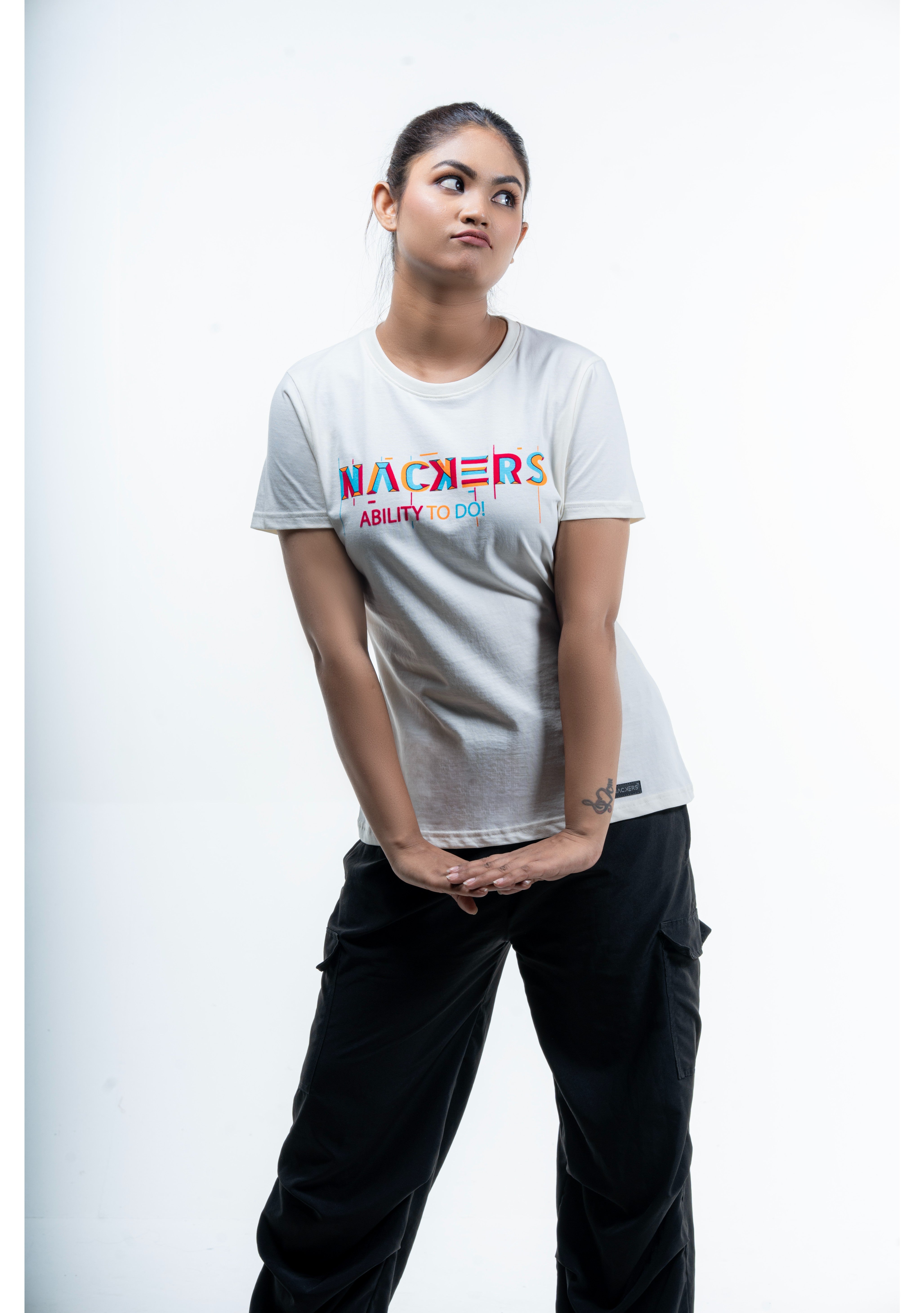 NACKERS Womens Whisper White 100% Super Combed Premium Cotton Half Sleeves Regular Tshirt
