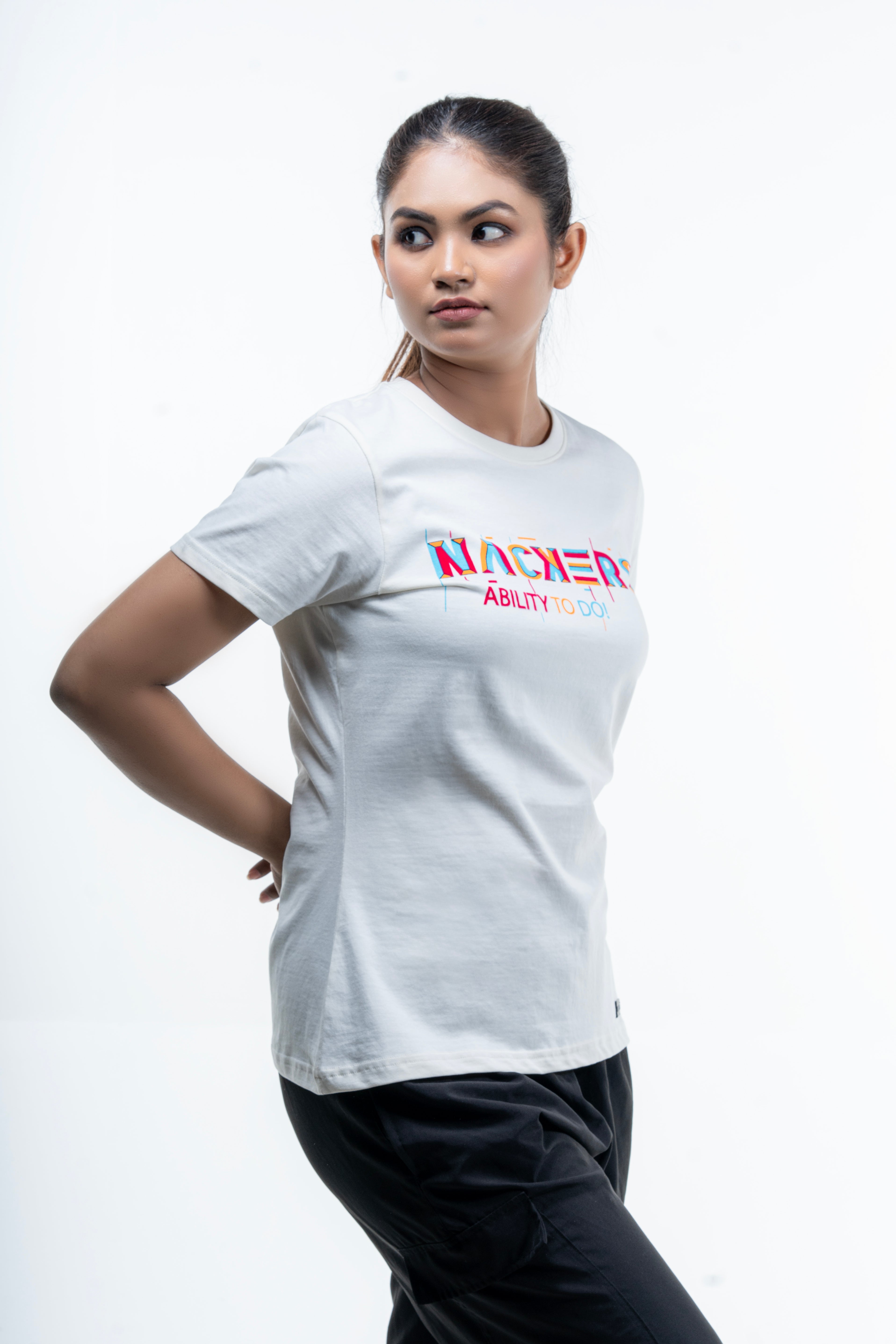 NACKERS Womens Whisper White 100% Super Combed Premium Cotton Half Sleeves Regular Tshirt