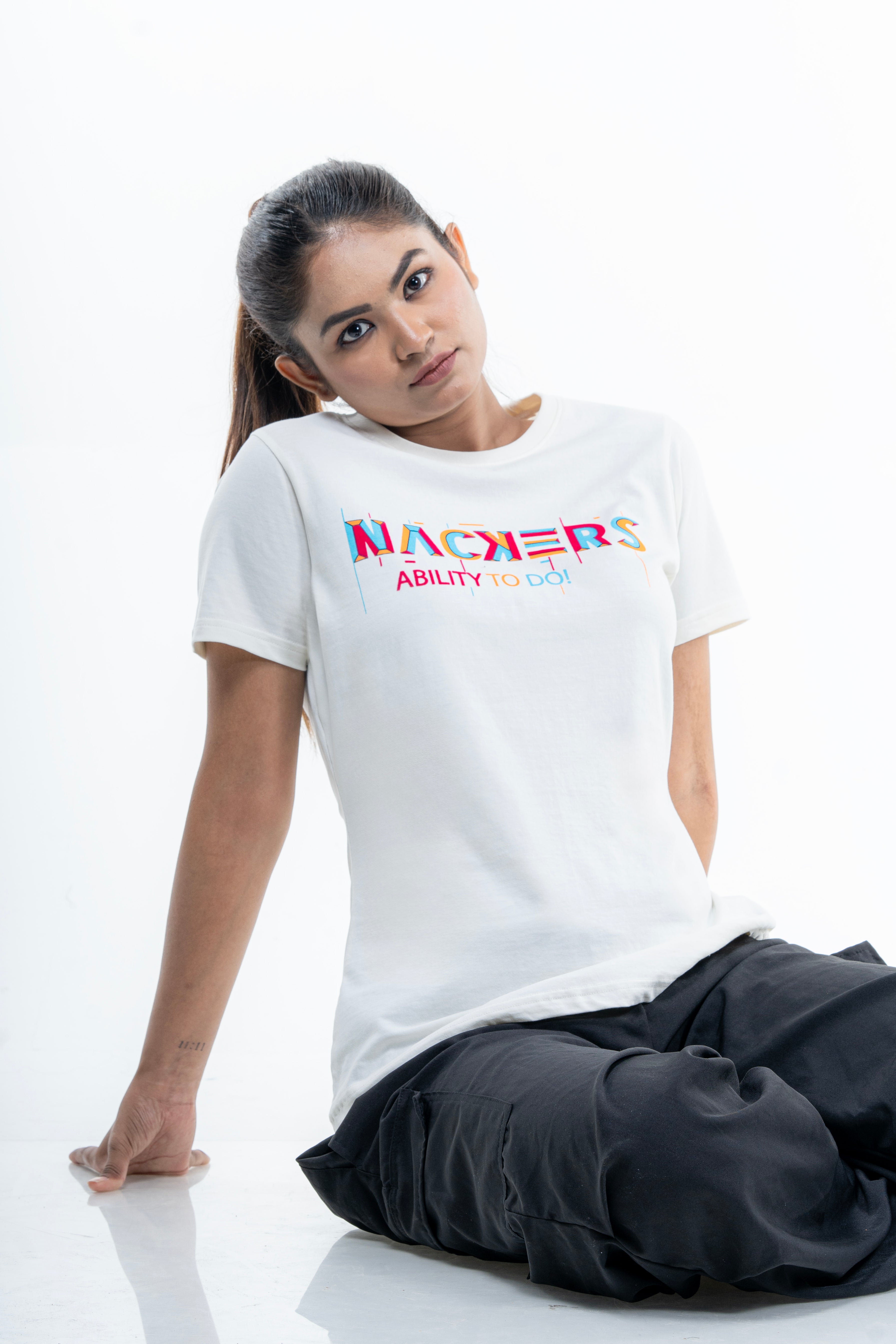 NACKERS Womens Whisper White 100% Super Combed Premium Cotton Half Sleeves Regular Tshirt