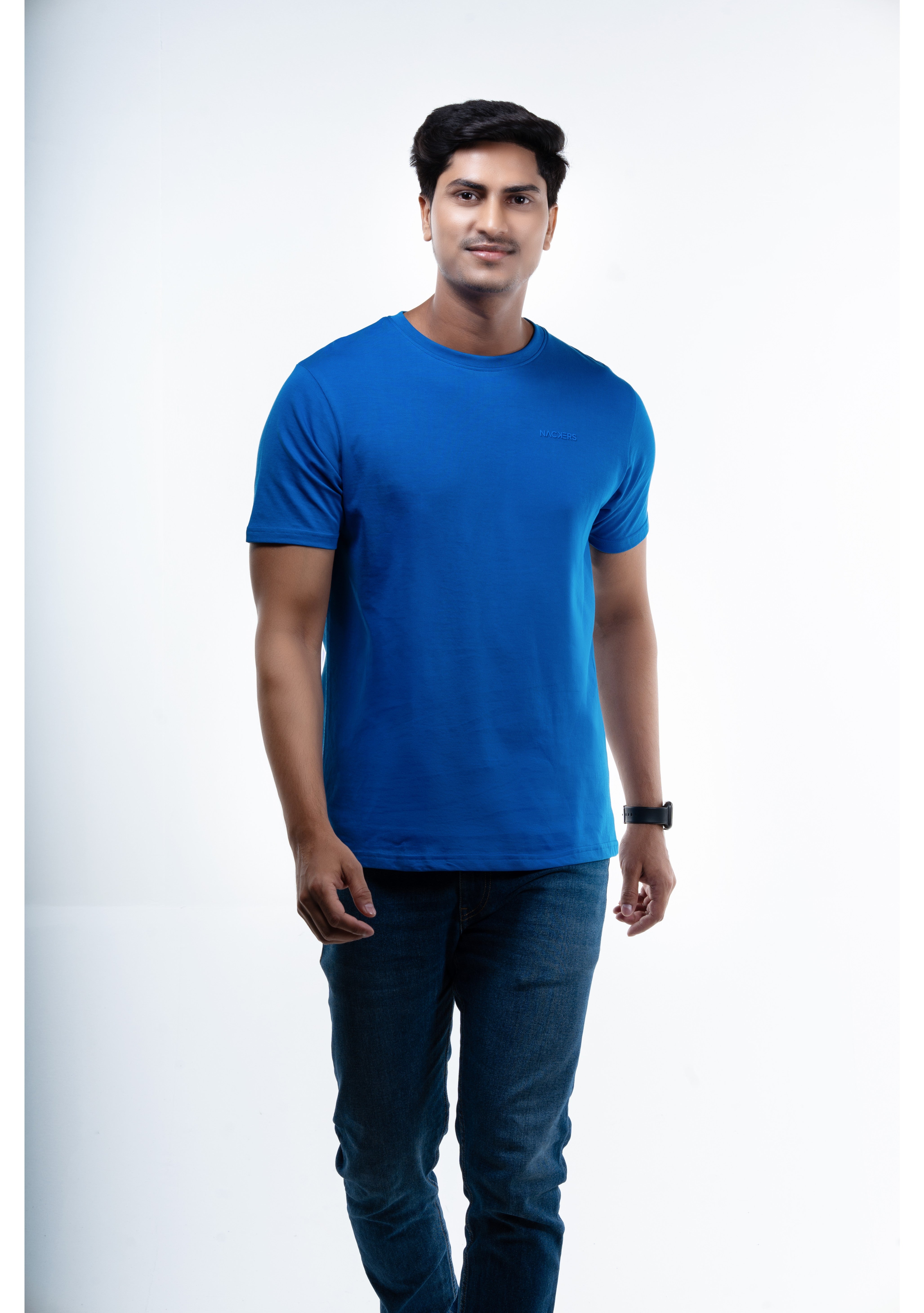 NACKERS Mens Imperial Blue 100% Authentic Supima Cotton Half Sleeves Regular Tshirt