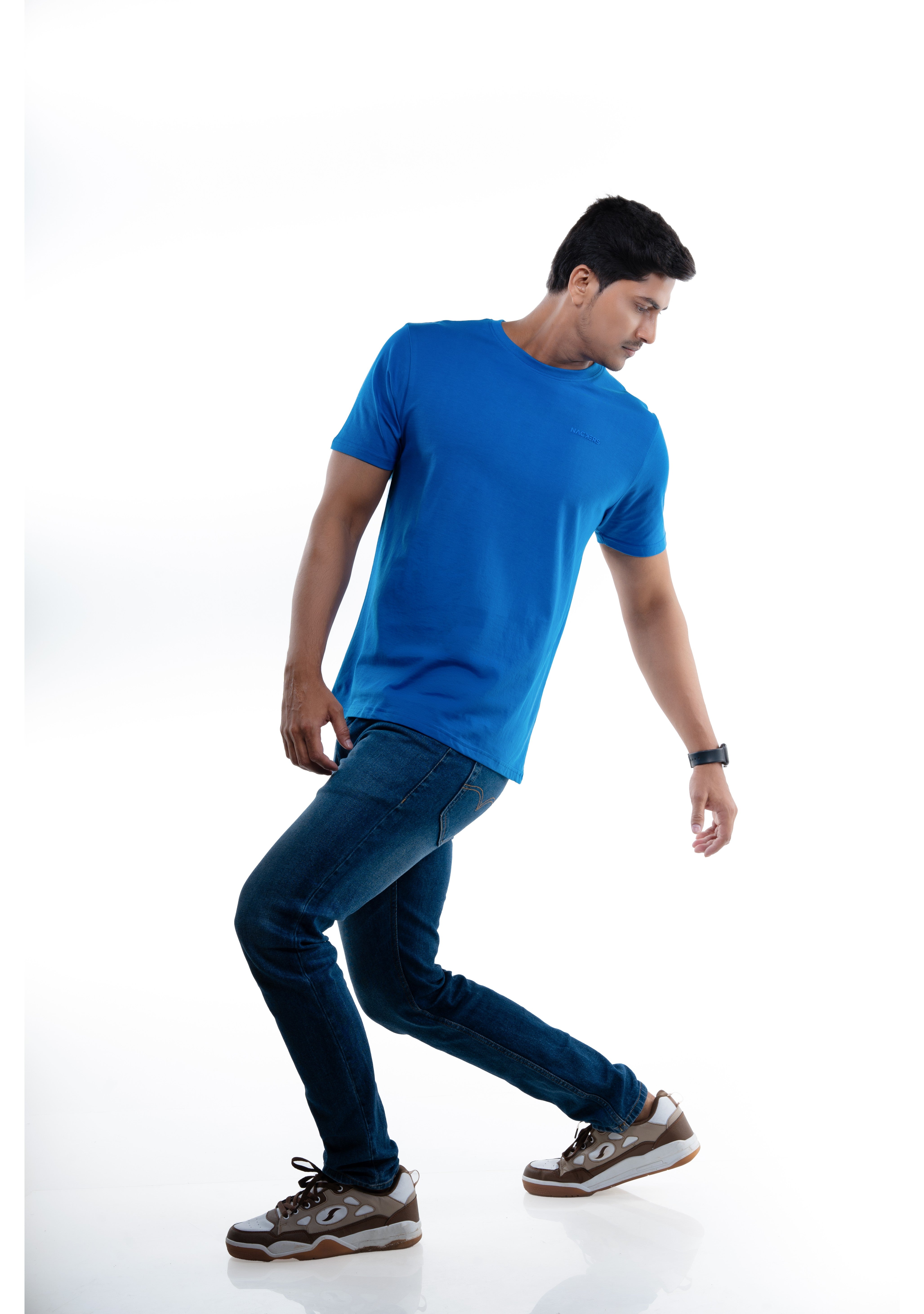 NACKERS Mens Imperial Blue 100% Authentic Supima Cotton Half Sleeves Regular Tshirt