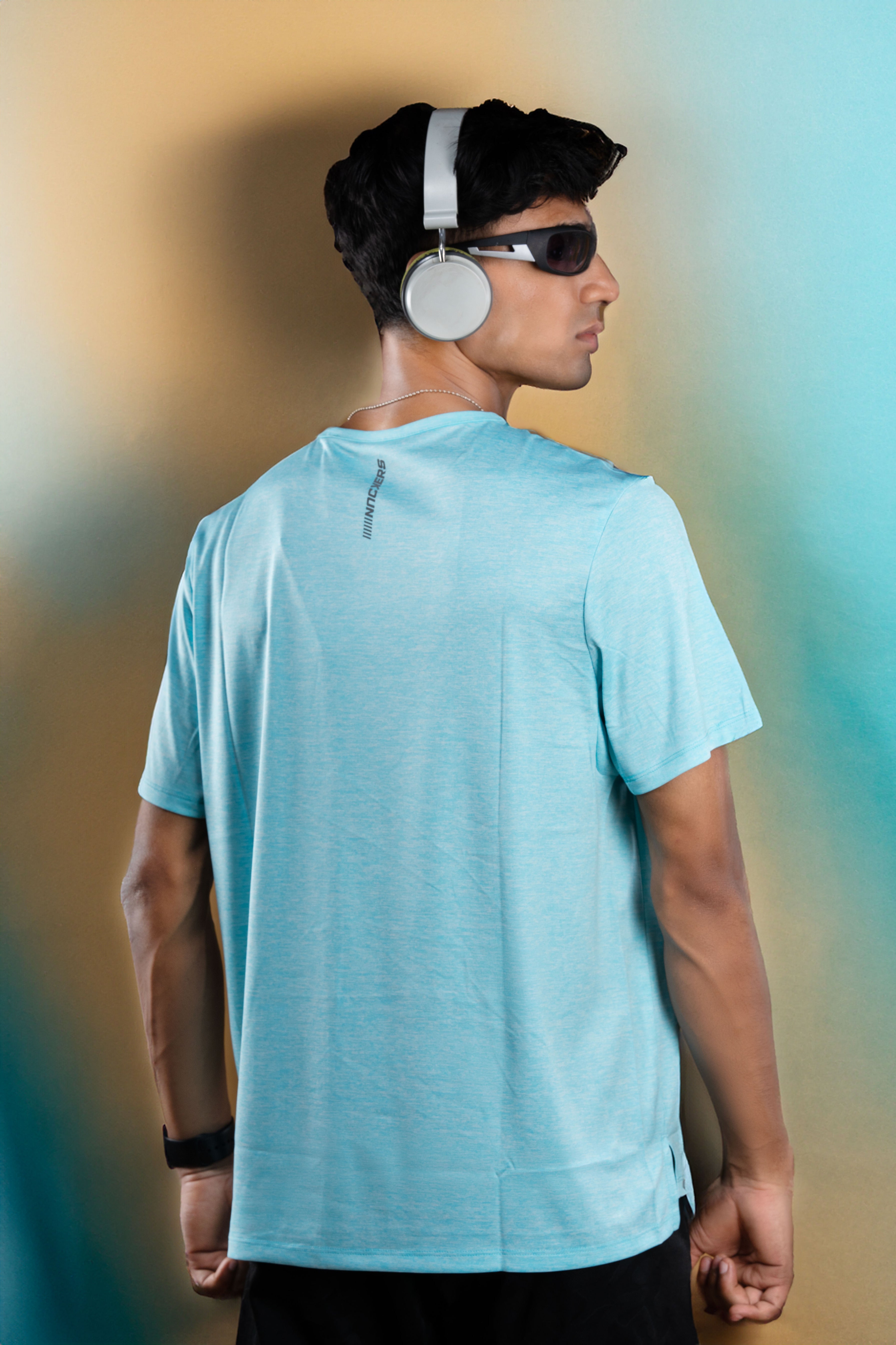 NACKERS Men's Aqua Polyester Melange Half Sleeves T-shirt for Sports, Gym Sessions