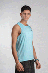 NACKERS Men's Aqua Polyester Melange Sleeveless T-shirt for Sports, Gym Sessions