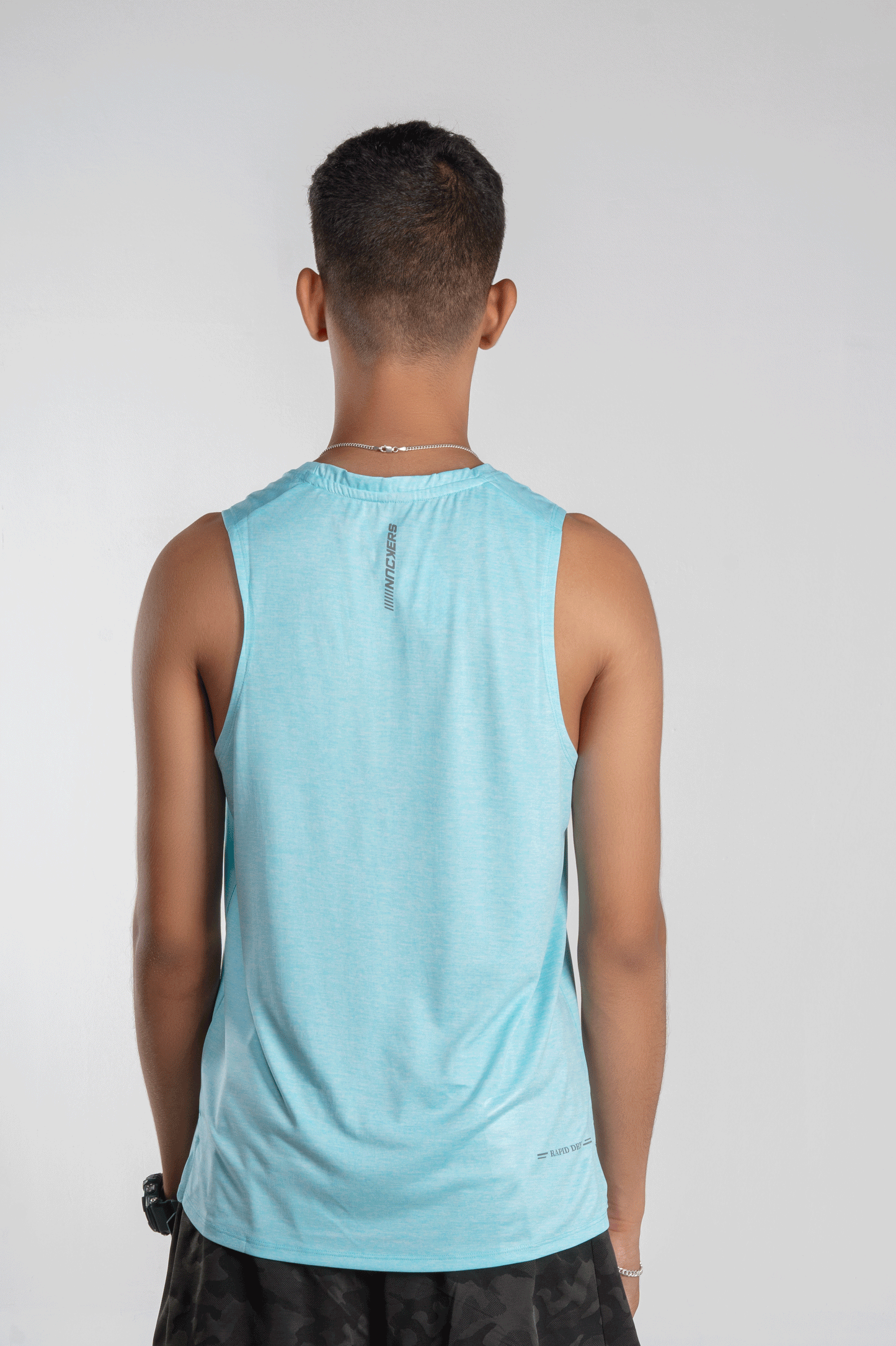 NACKERS Men's Aqua Polyester Melange Sleeveless T-shirt for Sports, Gym Sessions