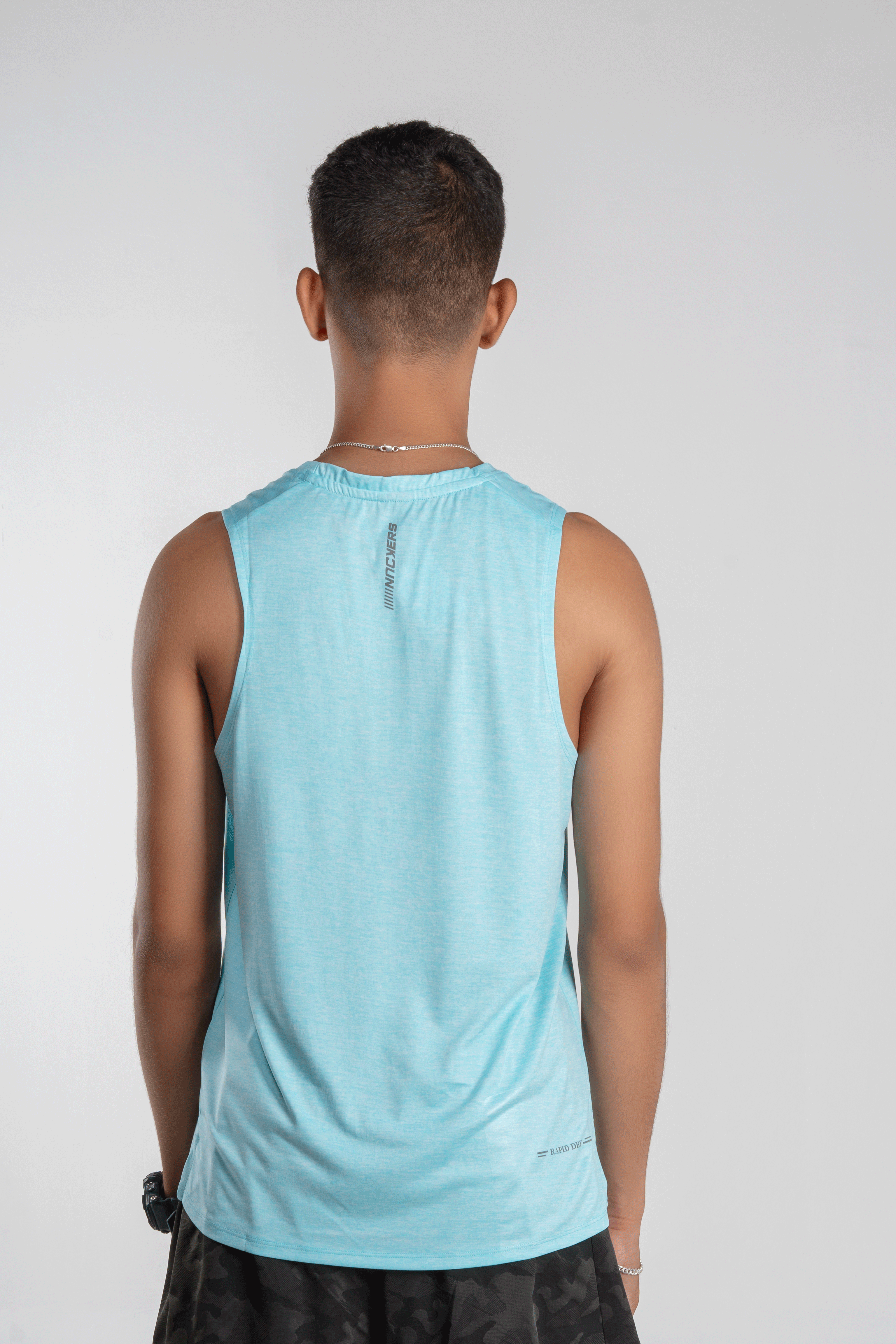 NACKERS Men's Aqua Polyester Melange Sleeveless T-shirt for Sports, Gym Sessions