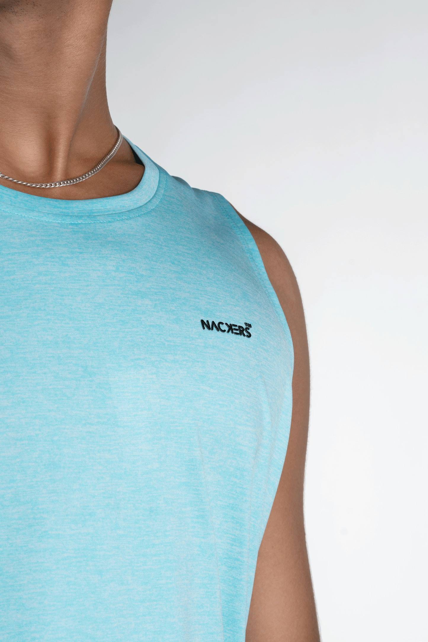 NACKERS Men's Aqua Polyester Melange Sleeveless T-shirt for Sports, Gym Sessions