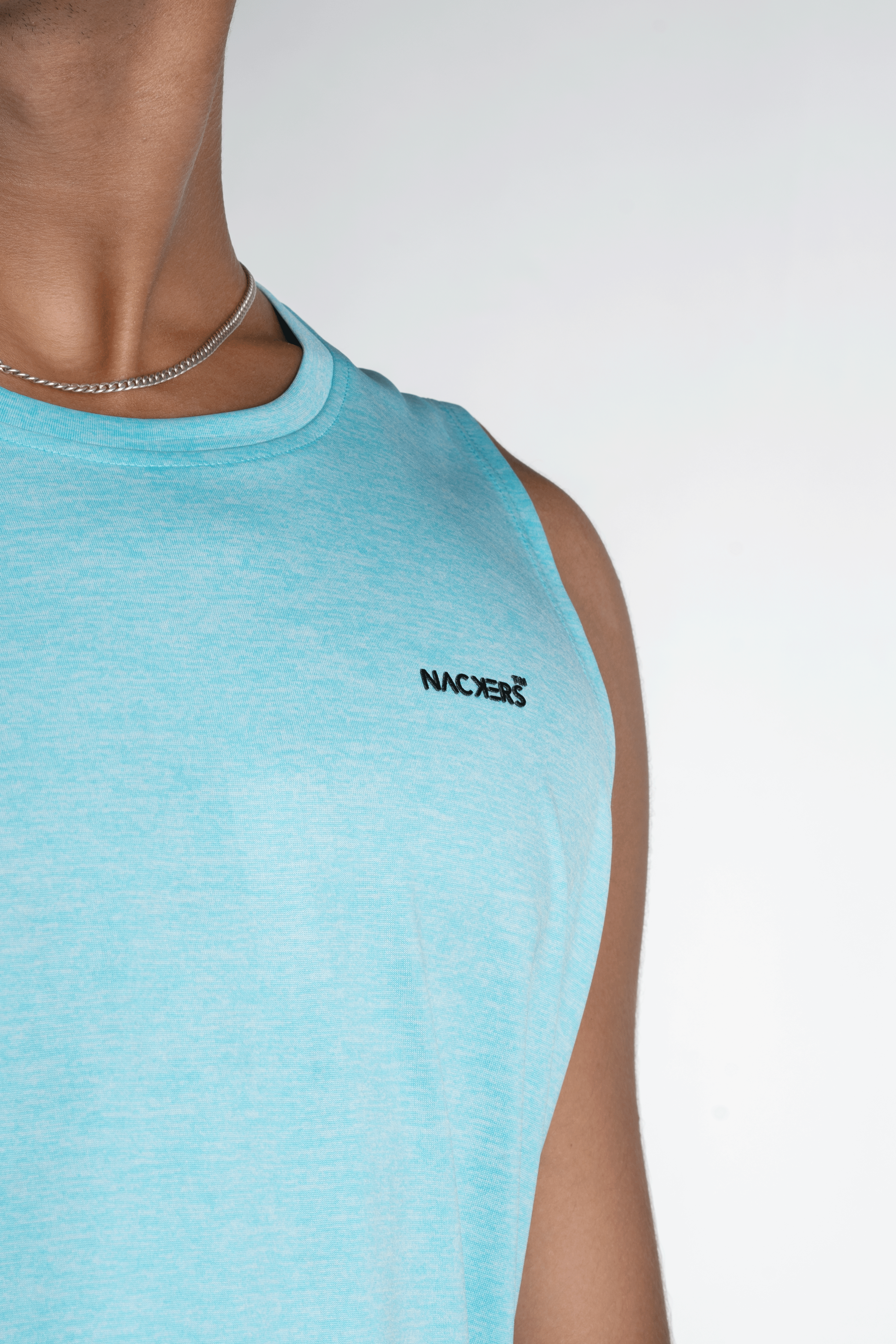 NACKERS Men's Aqua Polyester Melange Sleeveless T-shirt for Sports, Gym Sessions