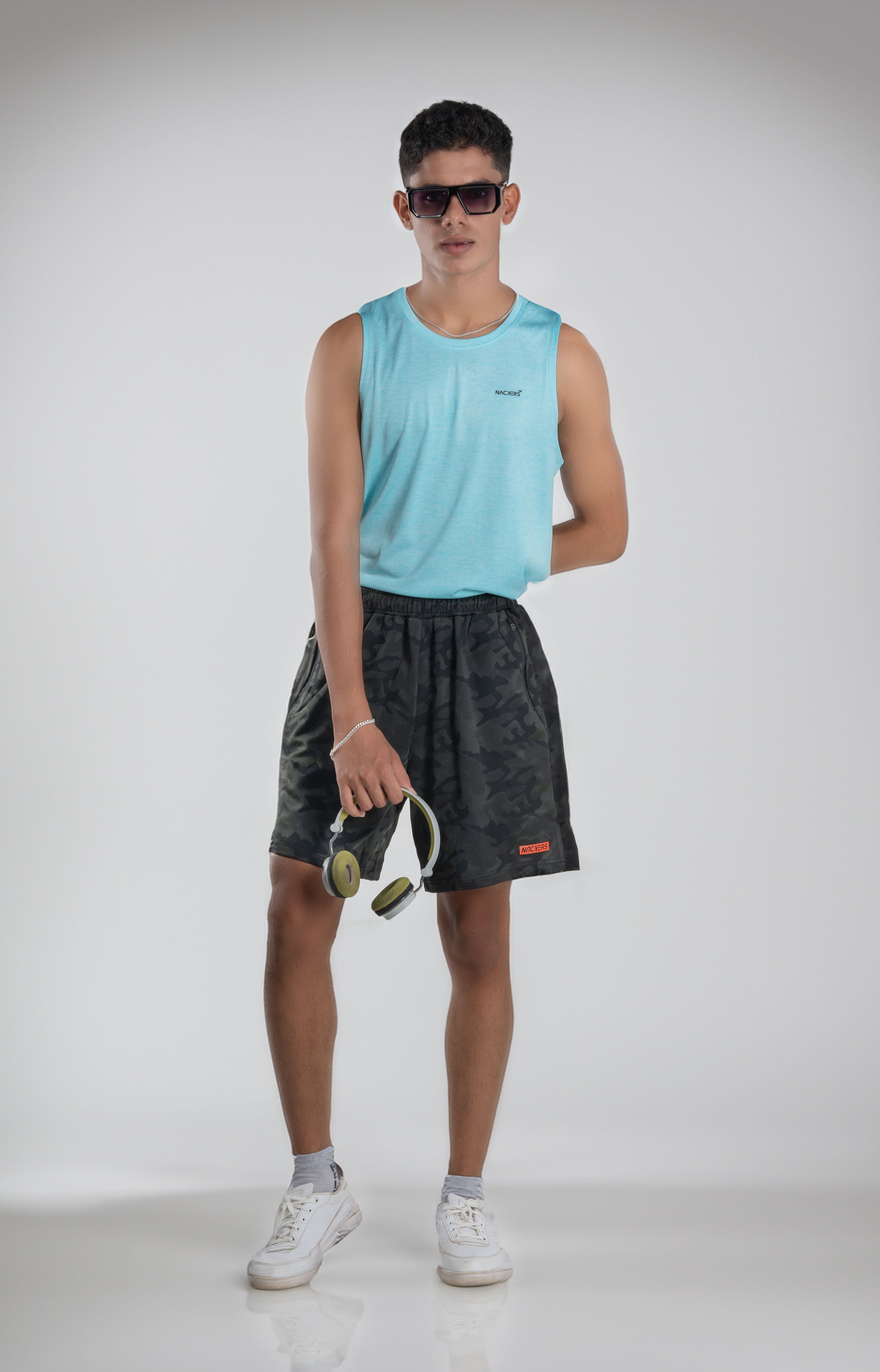 NACKERS Mens Olive Polyster Camou Jacquard Shorts for Casual, Sports, Gym Sessions