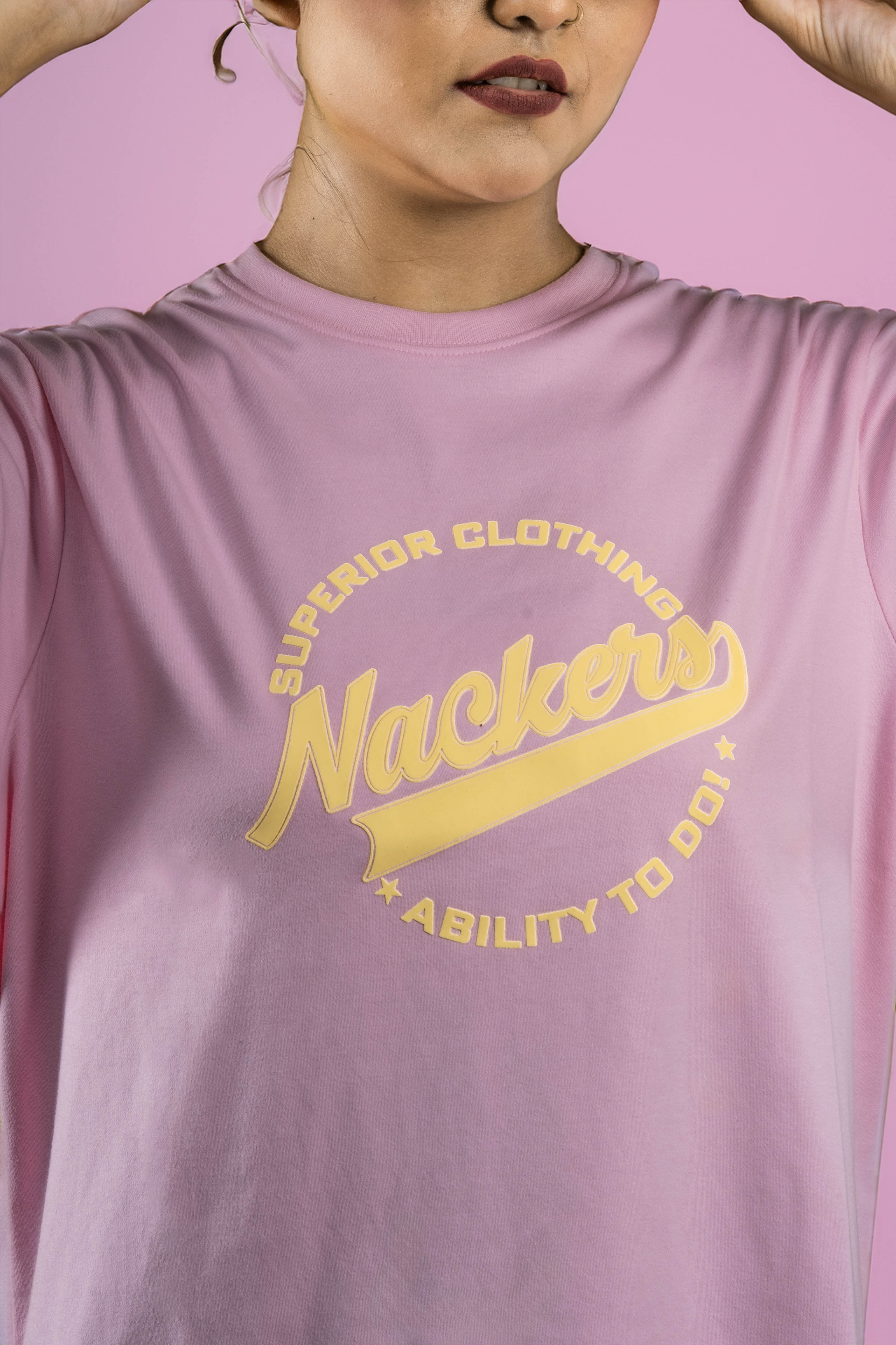 NACKERS Womens Nosegay Pink 100% Interlock Cotton Oversized Tshirt Casual