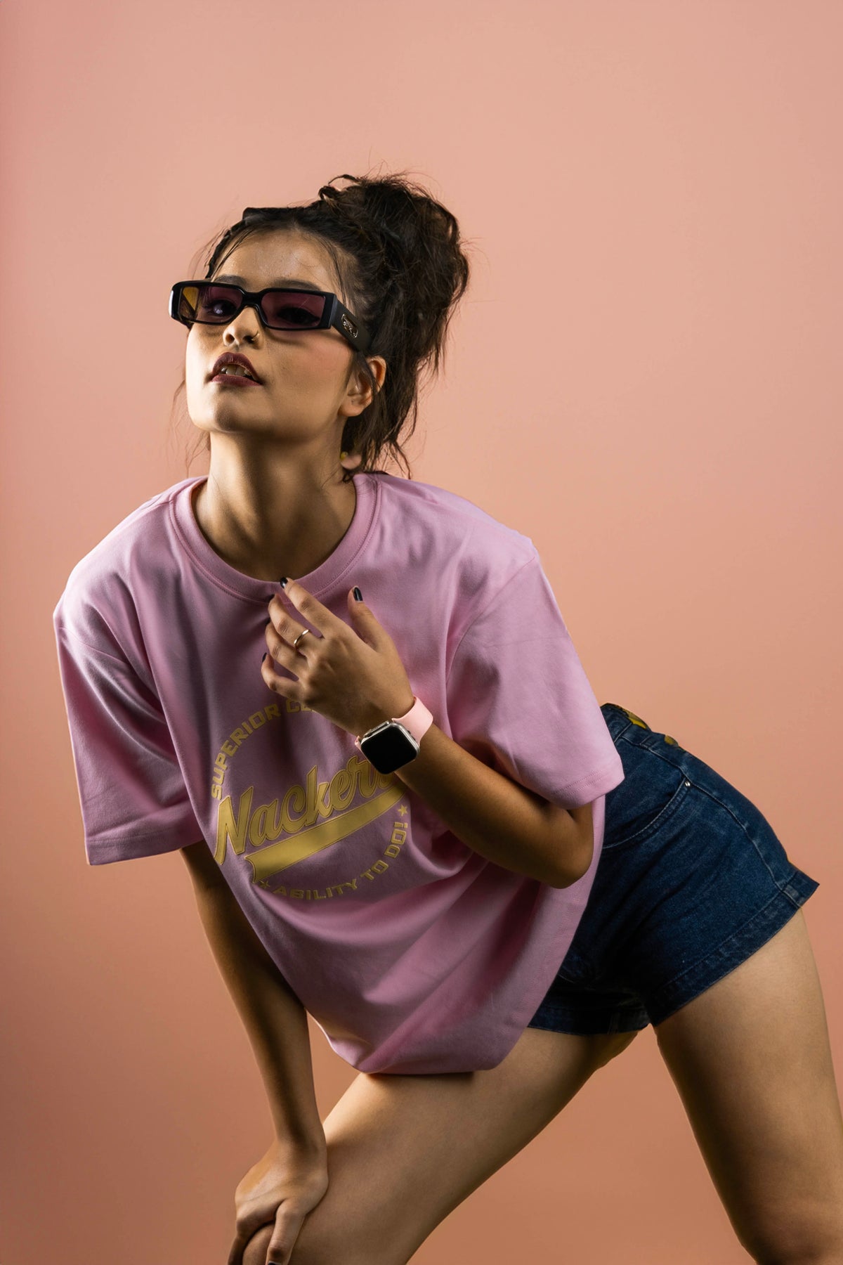 NACKERS Womens Nosegay Pink 100% Interlock Cotton Oversized Tshirt Casual