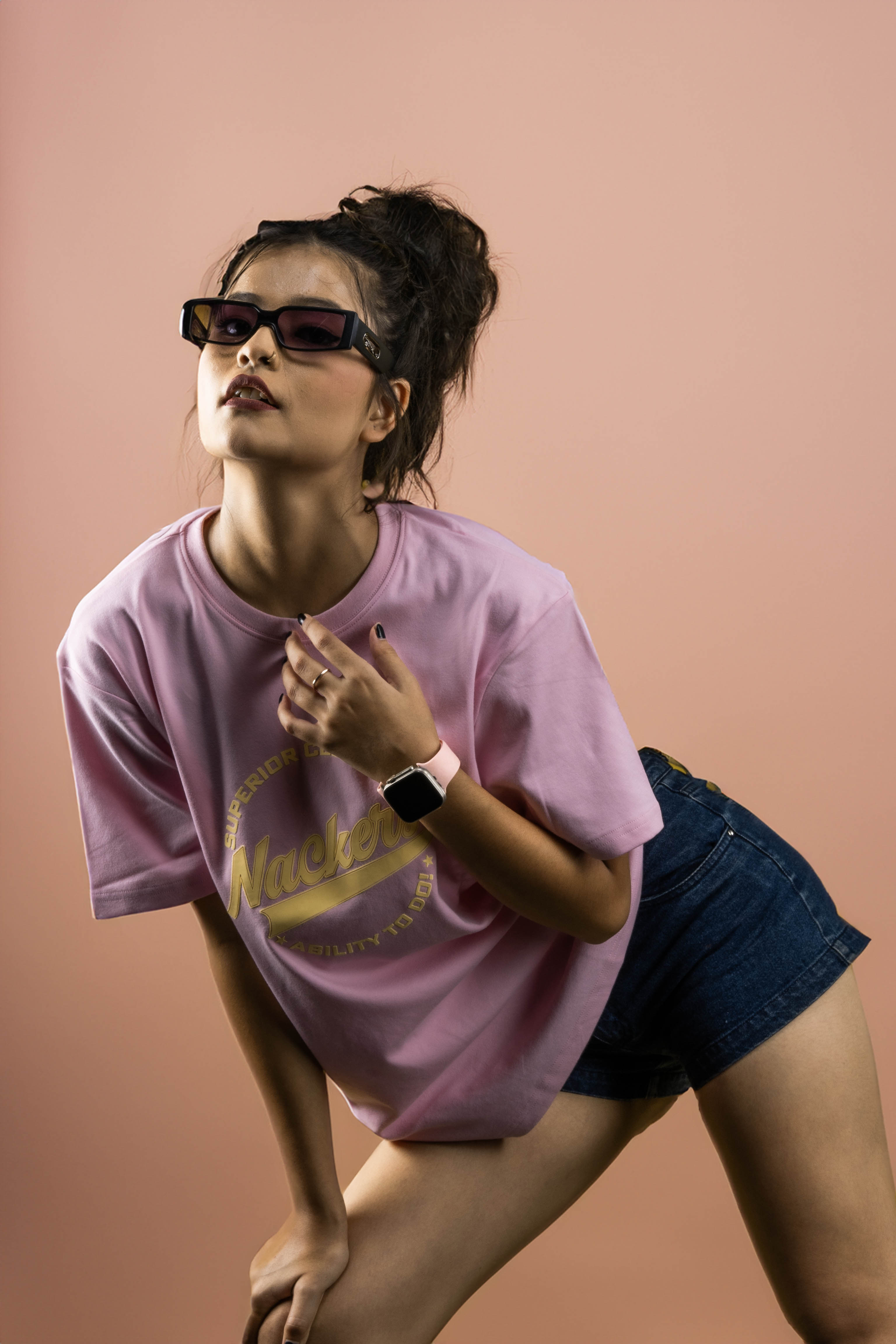NACKERS Womens Nosegay Pink 100% Interlock Cotton Oversized Tshirt Casual