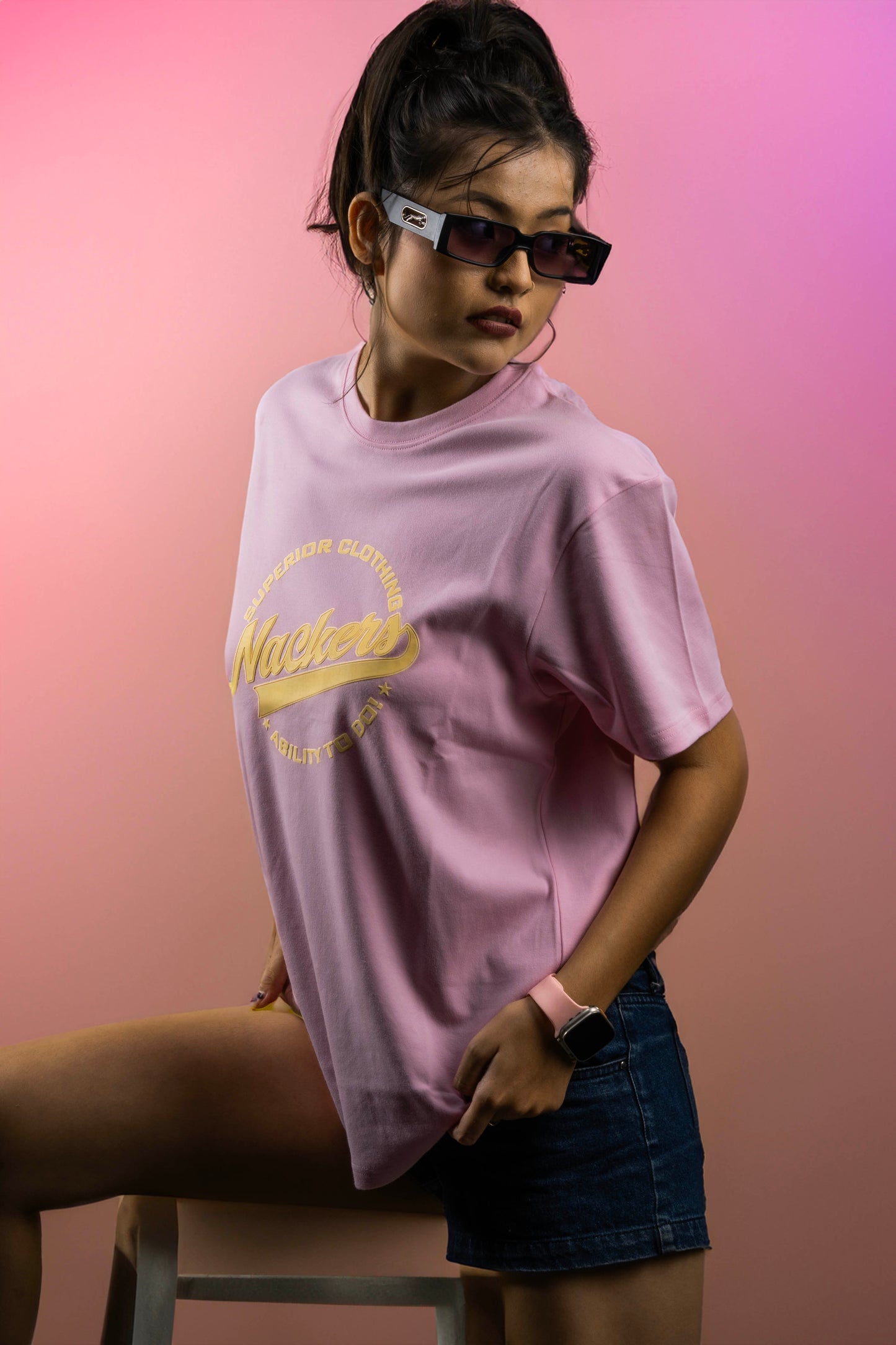 NACKERS Womens Nosegay Pink 100% Interlock Cotton Oversized Tshirt Casual