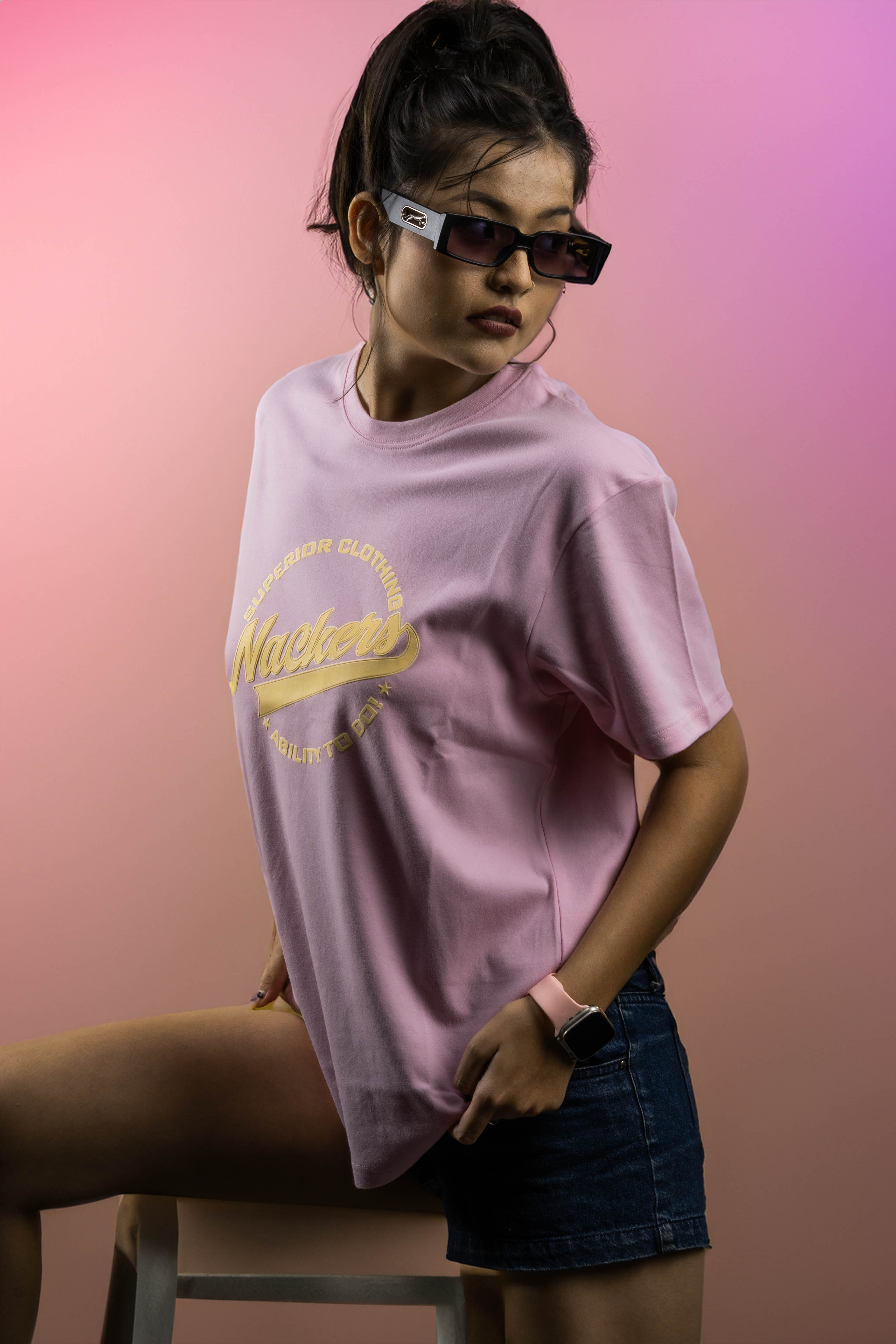 NACKERS Womens Nosegay Pink 100% Interlock Cotton Oversized Tshirt Casual