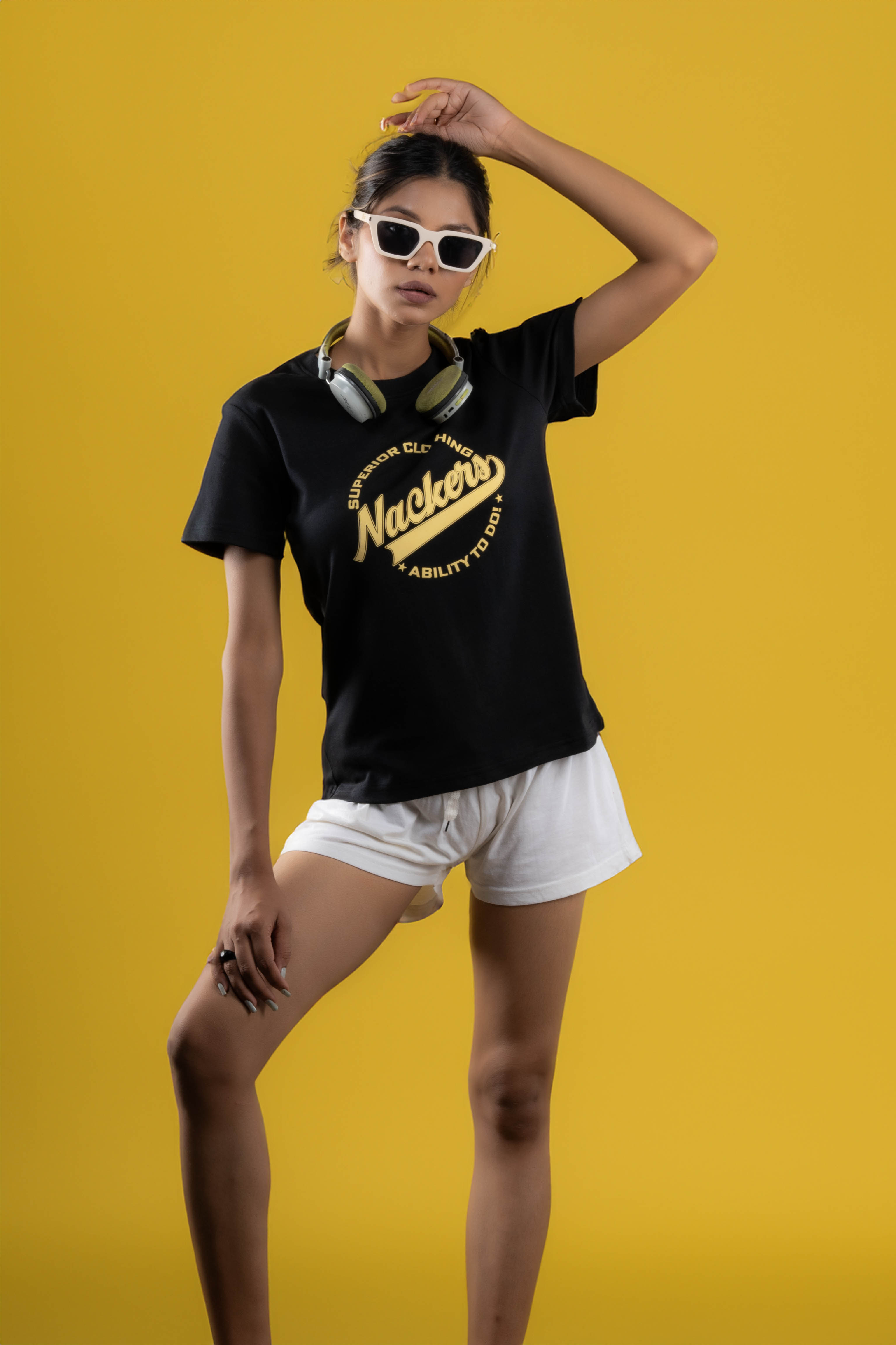 NACKERS Womens Black 100% Interlock Cotton Half Sleeves Regular Tshirt Casual Wear