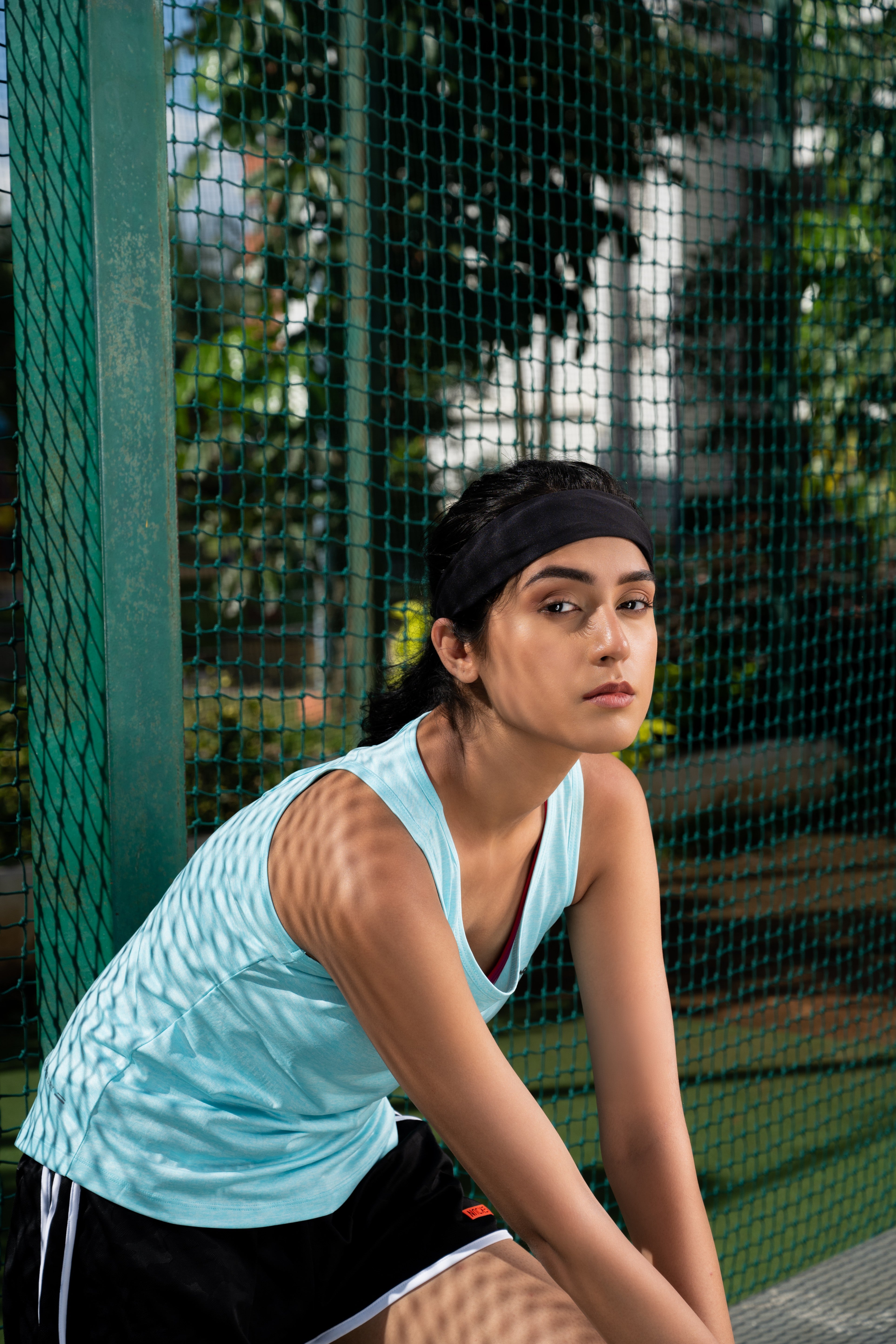 NACKERS Womens Aqua Polyster Melange Sleeveless for Sports, Gym Sessions Tshirt