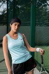 NACKERS Womens Aqua Polyster Melange Sleeveless for Sports, Gym Sessions Tshirt