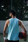 NACKERS Men's Aqua Polyester Melange Sleeveless T-shirt for Sports, Gym Sessions