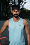 NACKERS Men's Aqua Polyester Melange Sleeveless T-shirt for Sports, Gym Sessions