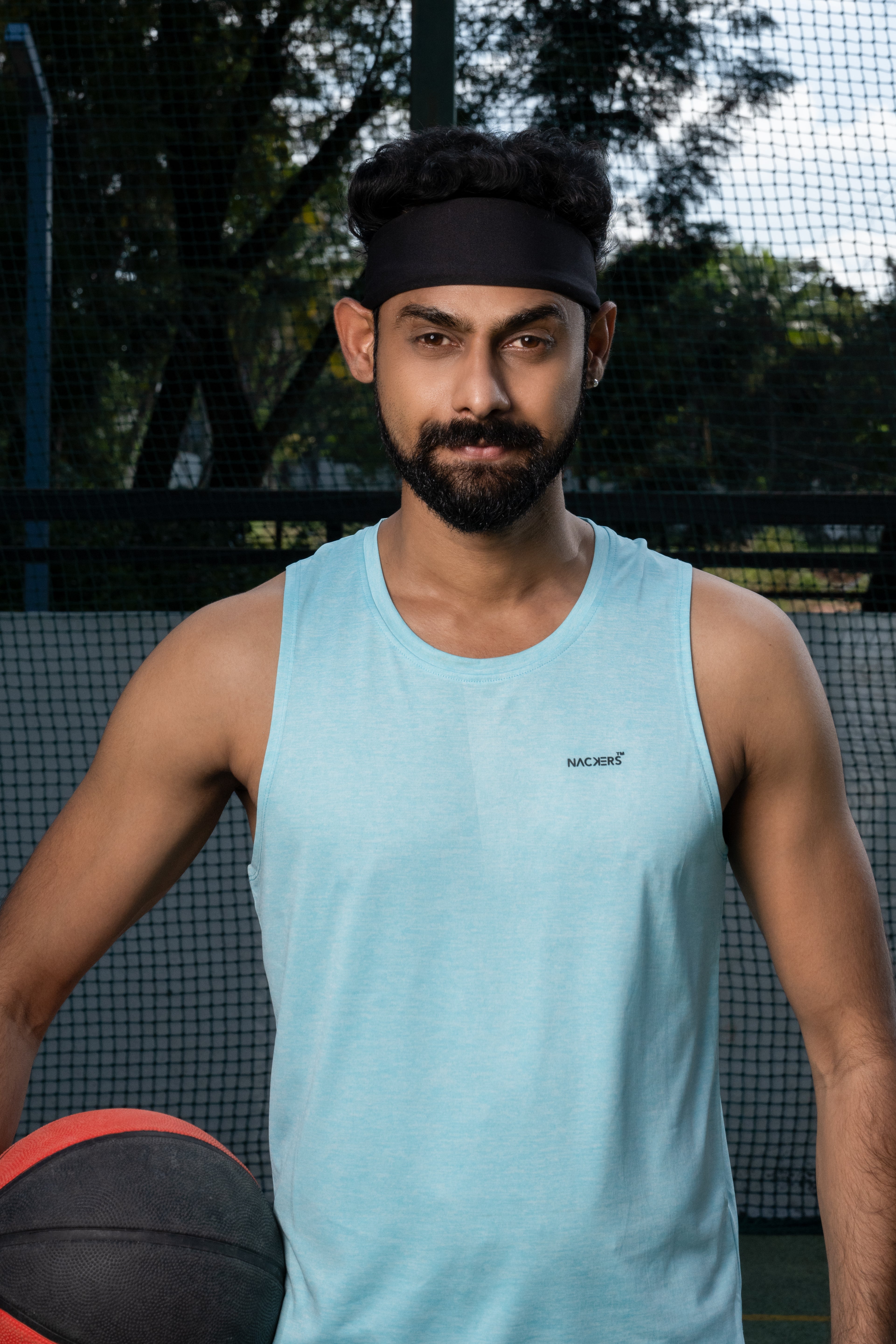 NACKERS Men's Aqua Polyester Melange Sleeveless T-shirt for Sports, Gym Sessions
