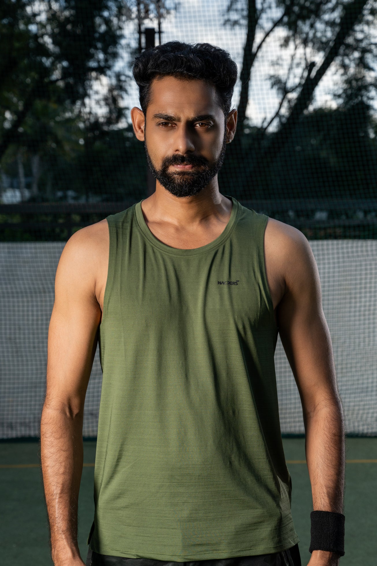 NACKERS Mens Olive Polyster Chameleon Spandex Knit Sleeveless Tshirt