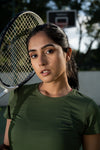 NACKERS Womens Olive Polyster Chameleon Spandex Knit Half Sleeves Tshirt
