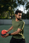 NACKERS Mens Olive Polyster Chameleon Spandex Knit Half Sleeves Tshirt