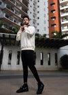 NACKERS Men's Off White Fleece Full Sleeves Sweatshirt