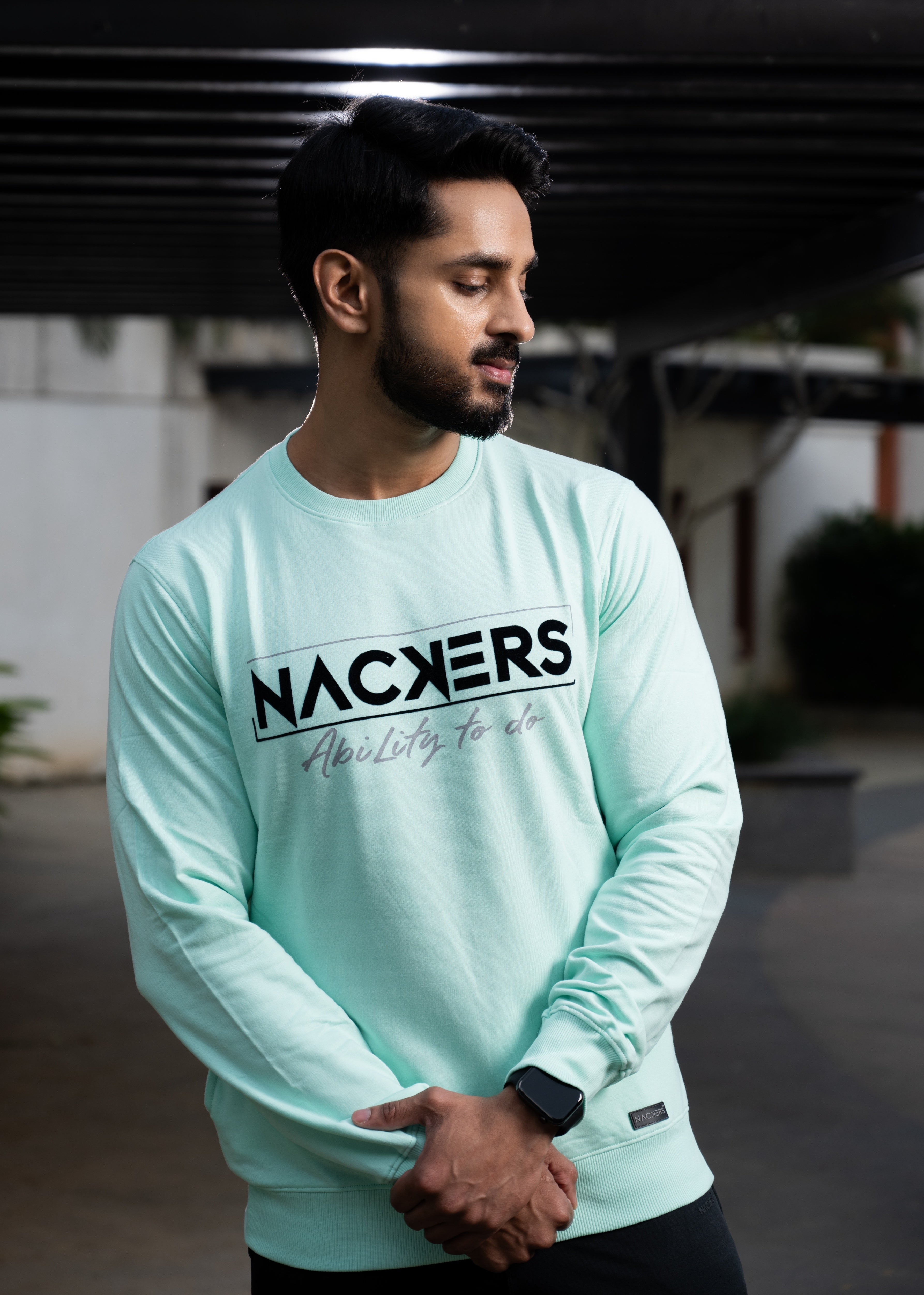 NACKERS Men's Sea Green 100 % Premium Cotton Full Sleeves Sweatshirt with Side Pockets