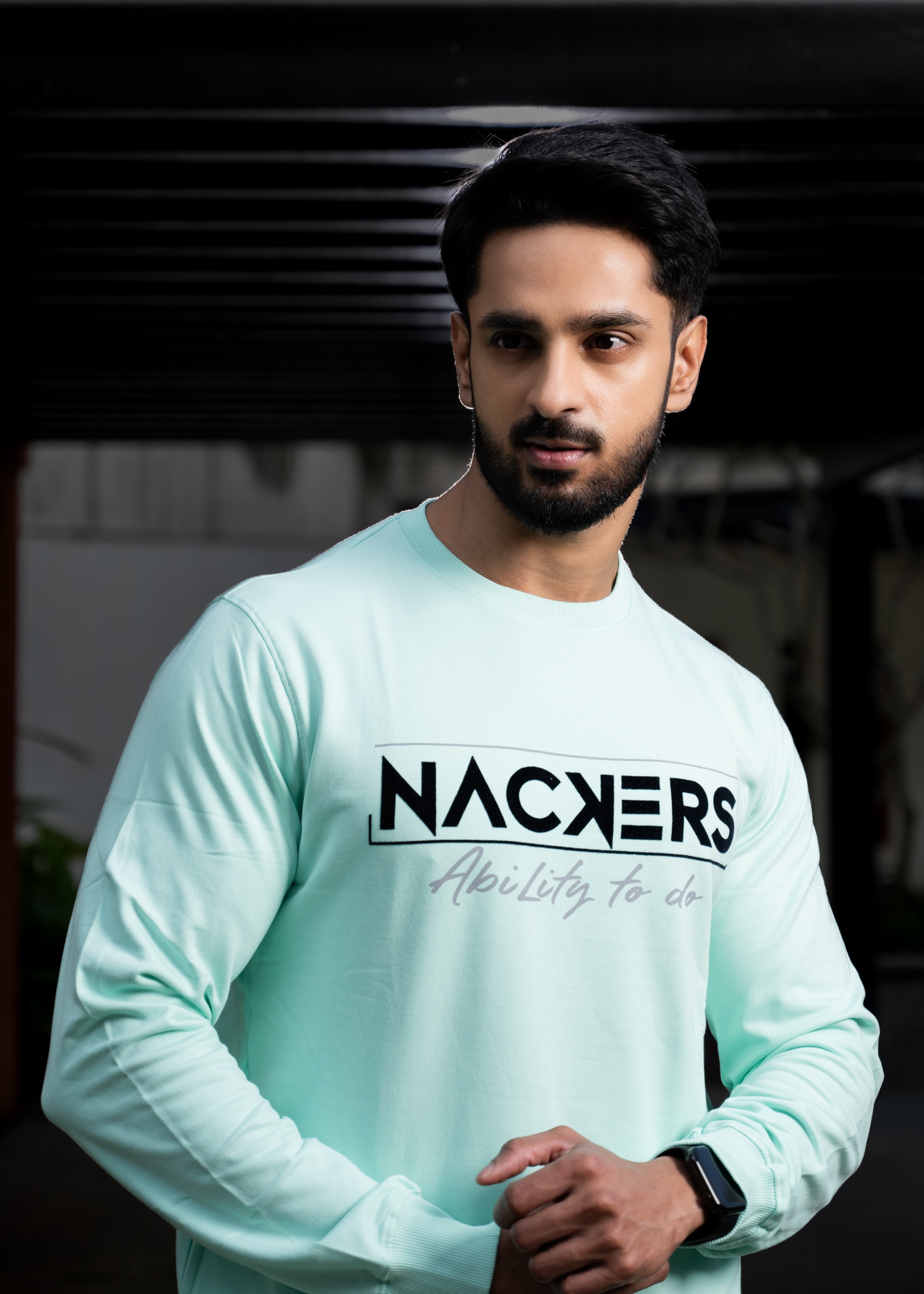 NACKERS Men's Sea Green 100 % Premium Cotton Full Sleeves Sweatshirt with Side Pockets