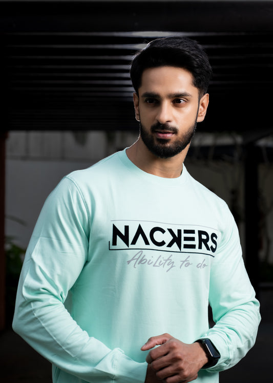 NACKERS Men's Sea Green 100 % Premium Cotton Full Sleeves Sweatshirt with Side Pockets