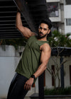NACKERS Mens Olive Polyster Chameleon Spandex Knit Sleeveless Tshirt