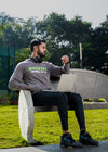 NACKERS Men's Grey 100 % Premium Cotton Full Sleeves Sweatshirt with Side Pockets