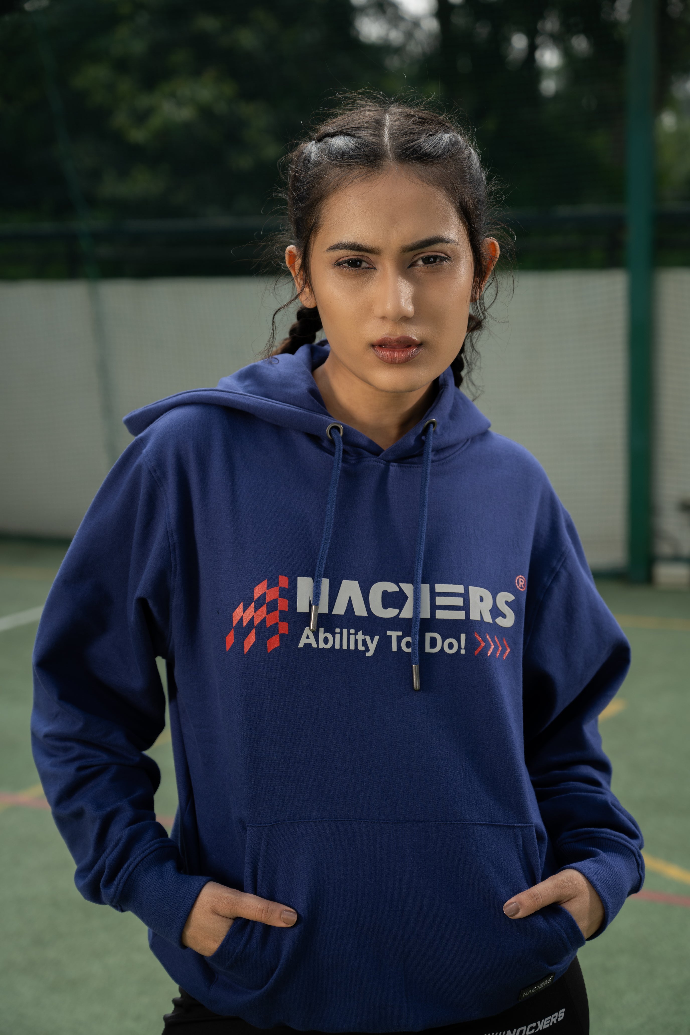 NACKERS Women's Navy Blue 100 % Premium Cotton Full Sleeves Hoodies