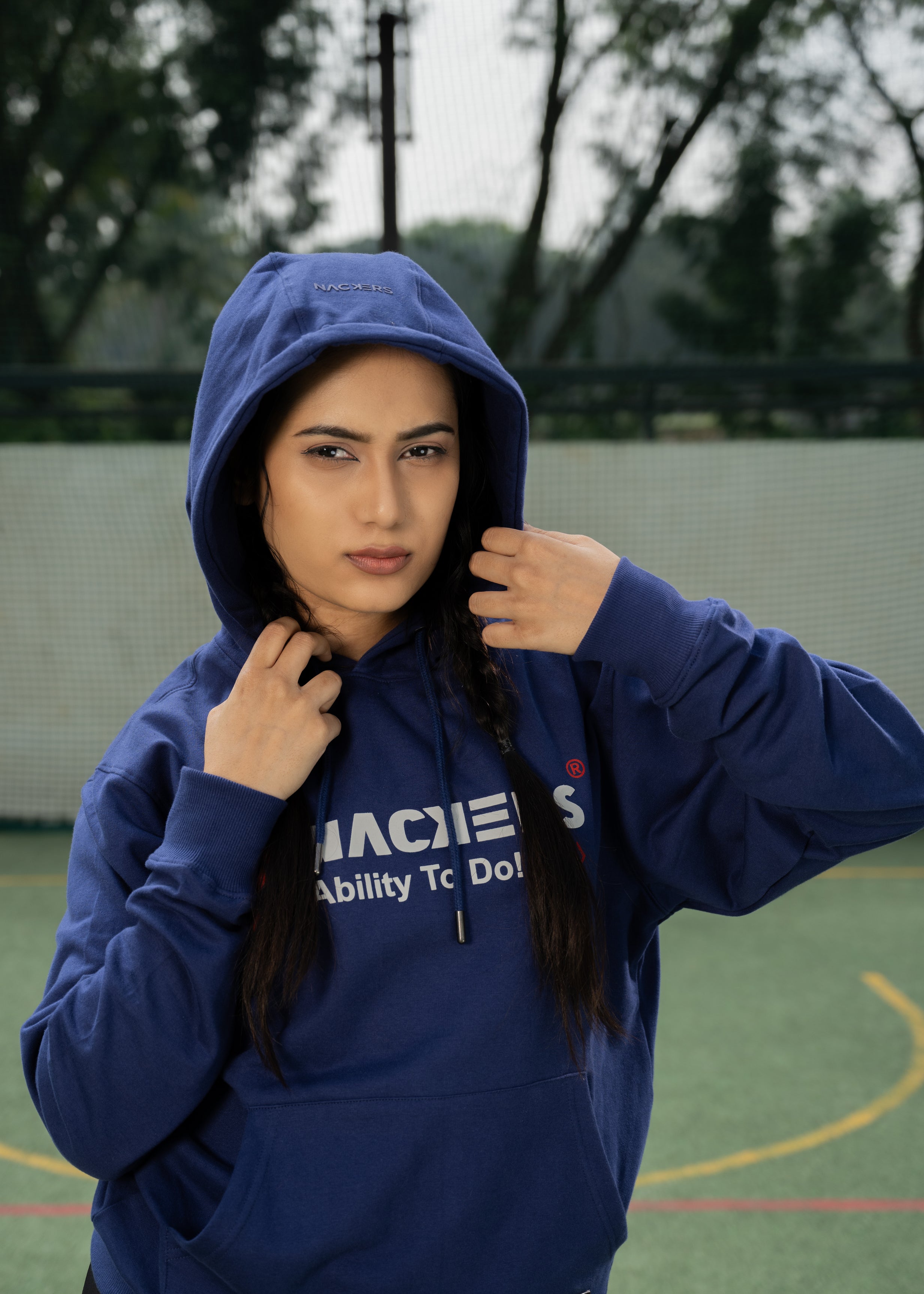 NACKERS Women's Navy Blue 100 % Premium Cotton Full Sleeves Hoodies