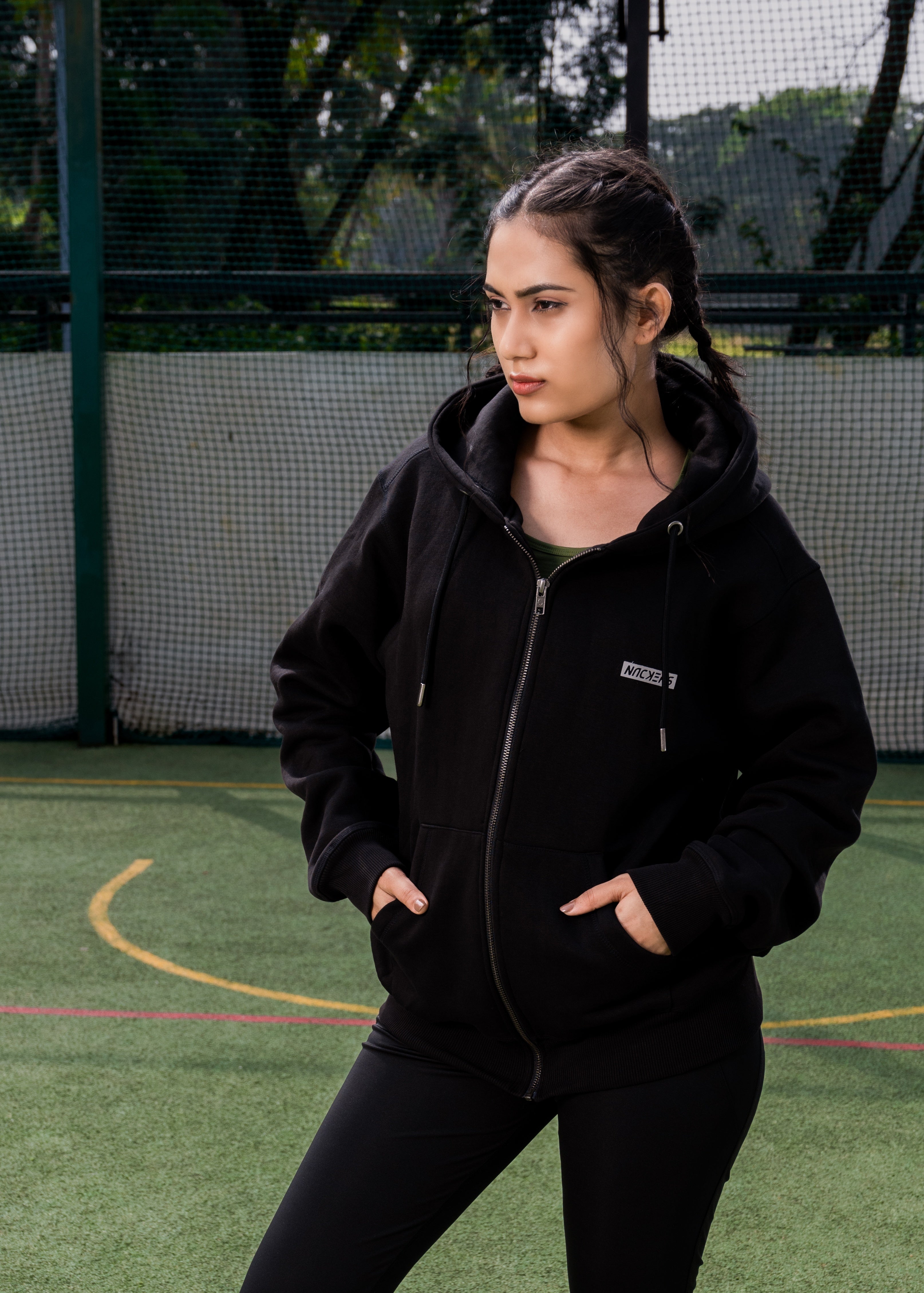 NACKERS Women's Black High Quality Poly Cotton Full Sleeves Hoodies with Zip