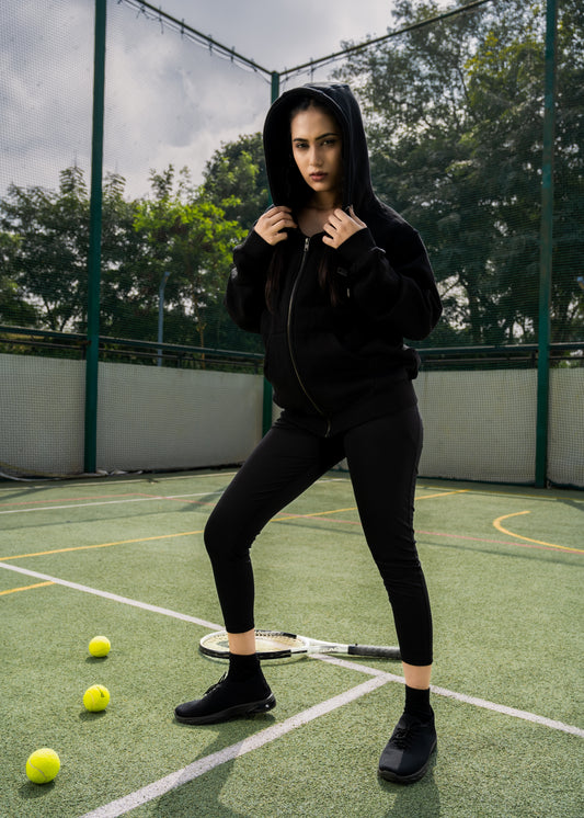 NACKERS Women's Black High Quality Poly Cotton Full Sleeves Hoodies with Zip