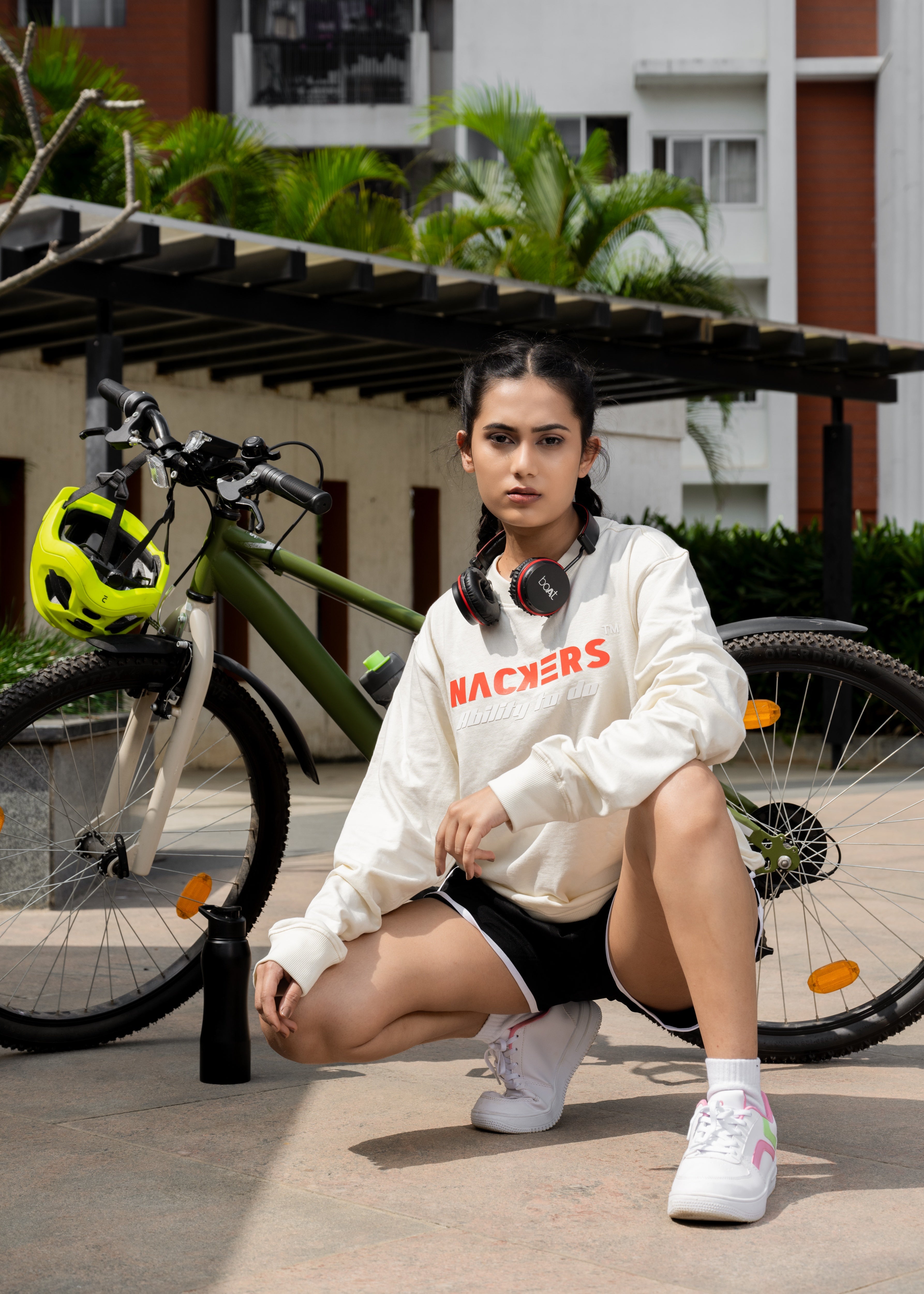 NACKERS Women's Off White Fleece Full Sleeves Sweatshirt