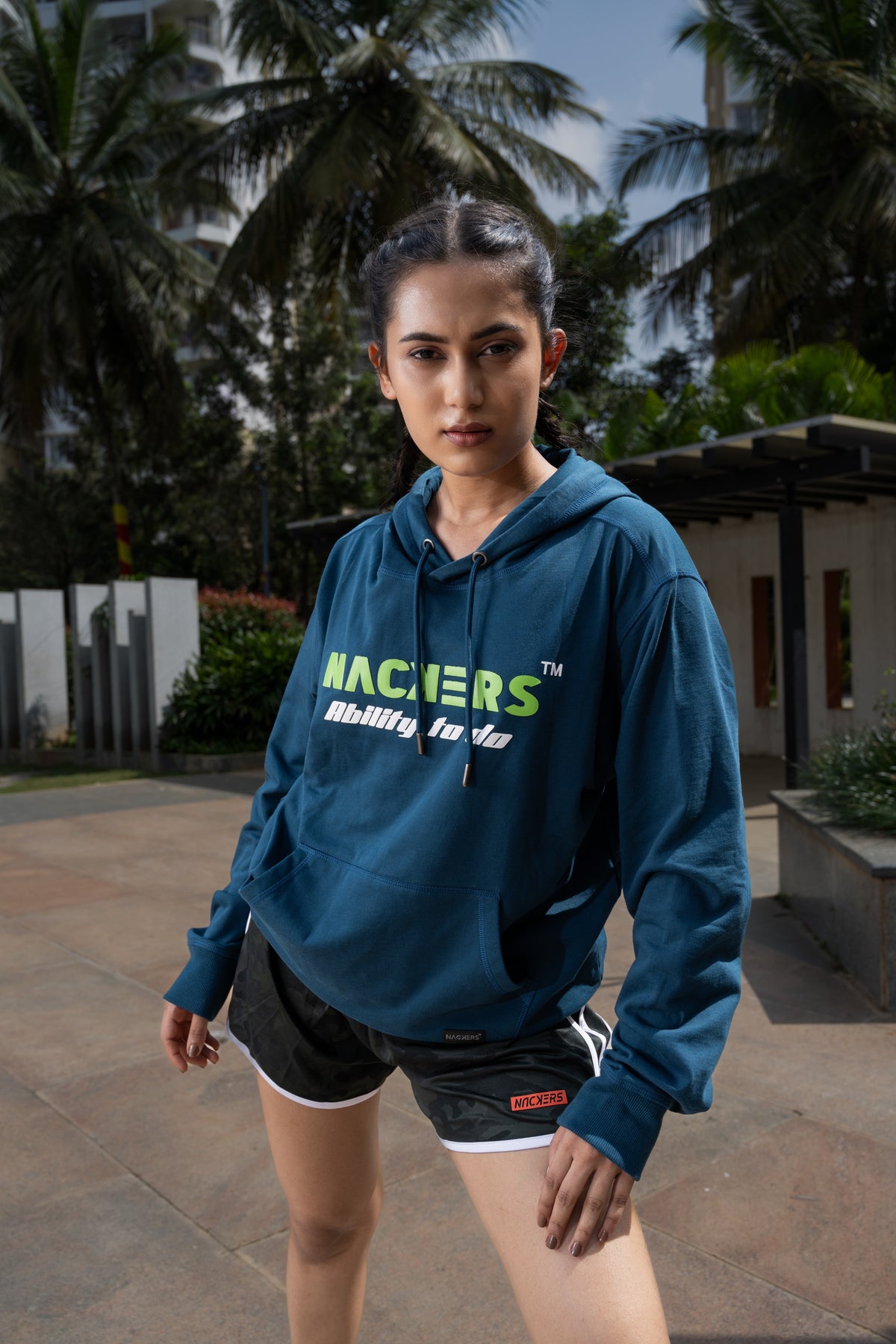NACKERS Women's Peacock Blue 100% Premium Cotton Full Sleeves Hoodies