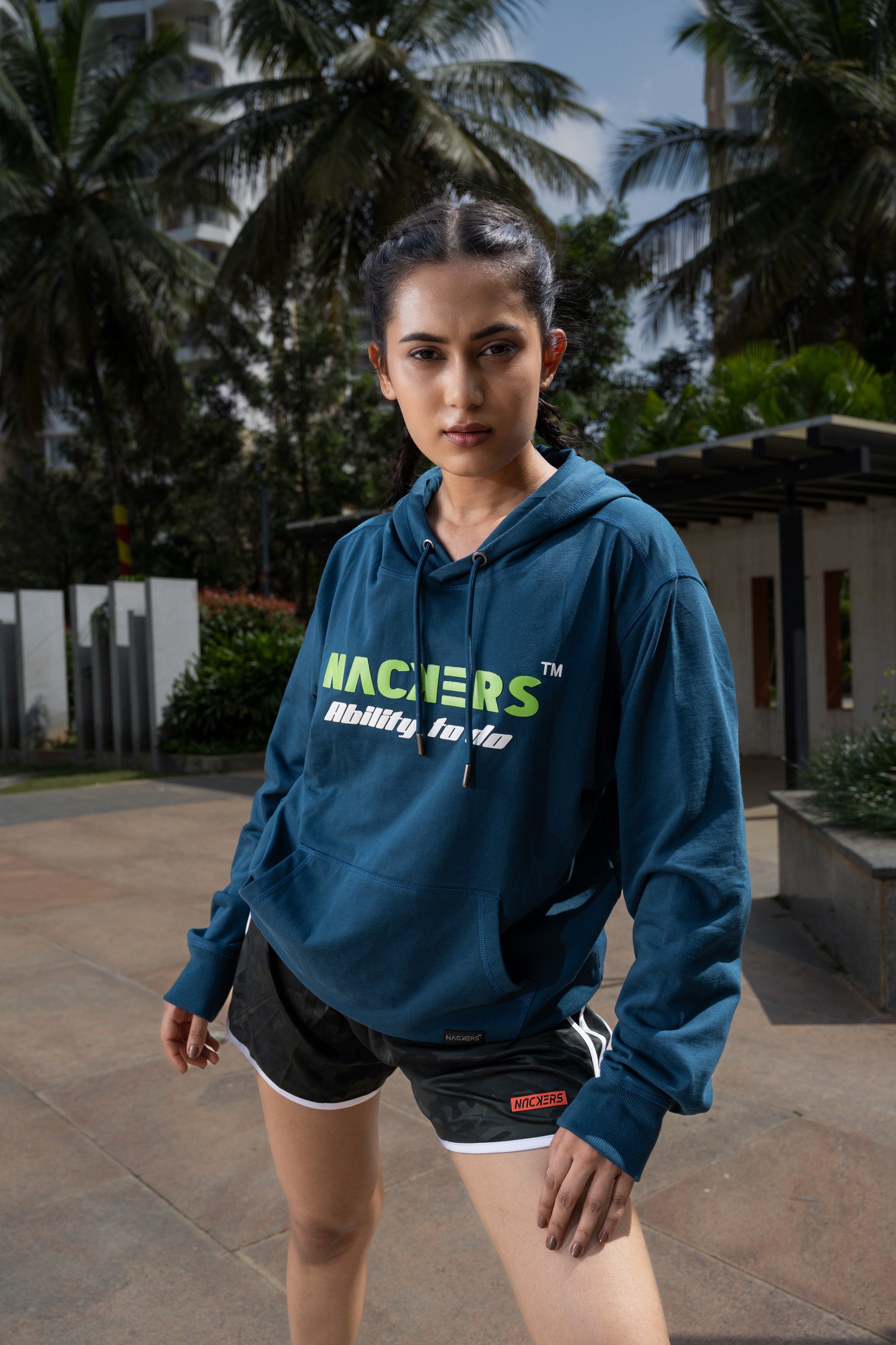NACKERS Women's Peacock Blue 100% Premium Cotton Full Sleeves Hoodies
